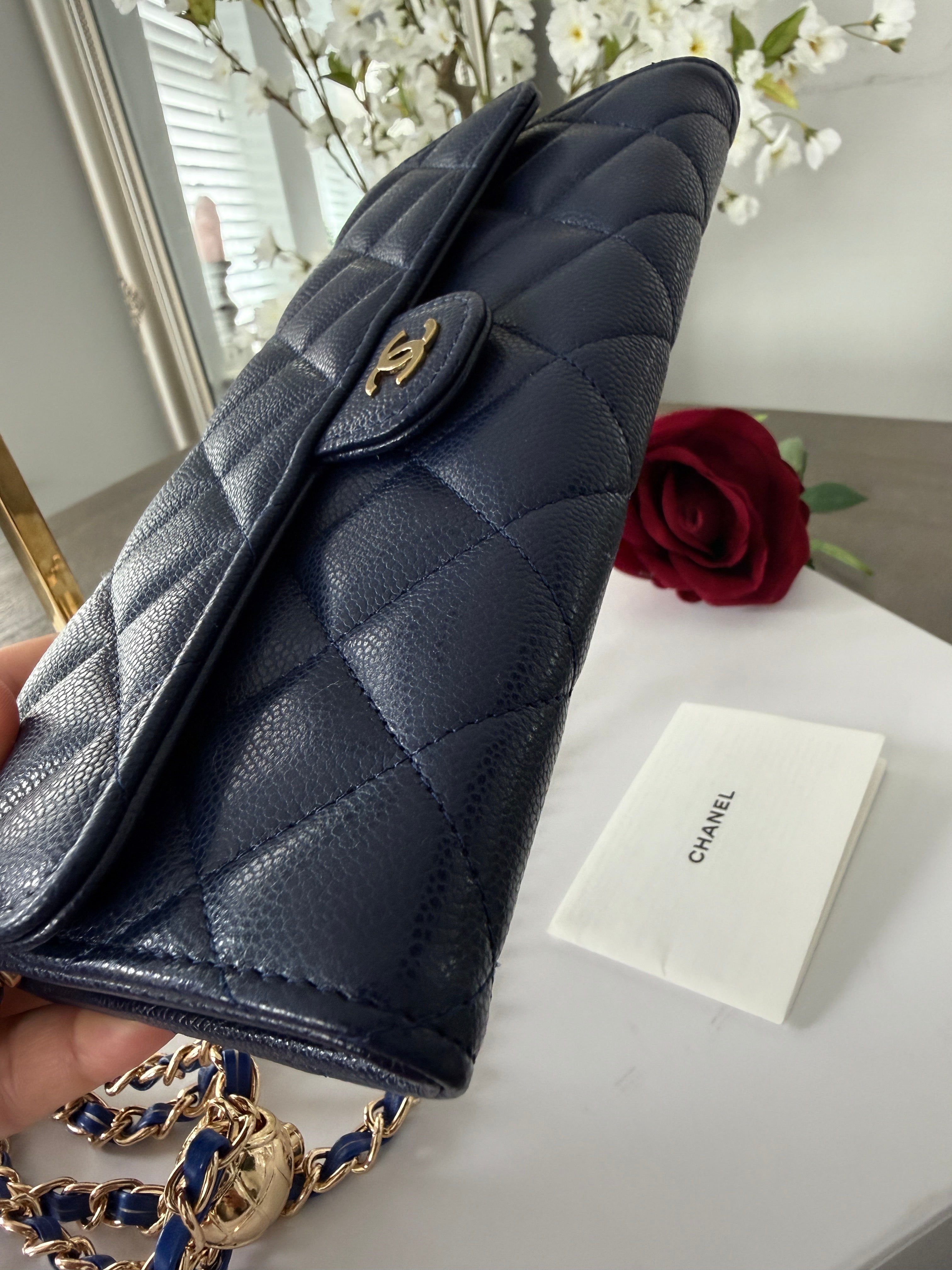 Chanel Matelasse Long Wallet Navy Caviar Leather Gold Hardware 2022-2024