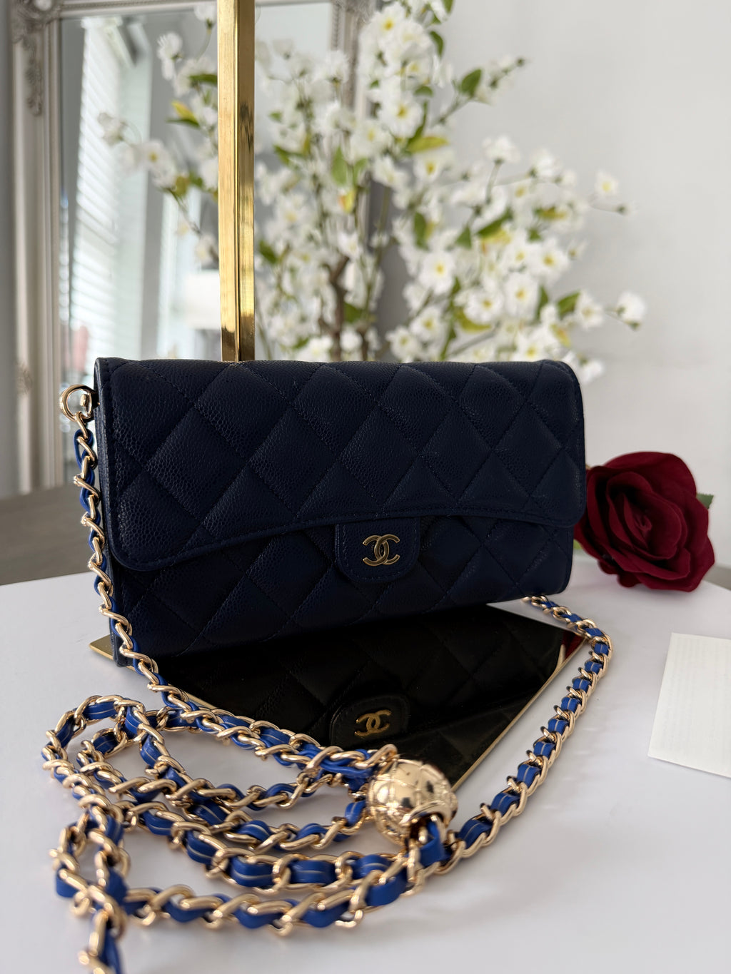 Chanel Matelasse Long Wallet Navy Caviar Leather Gold Hardware 2022-2024