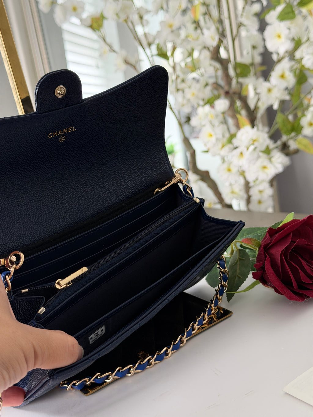 Chanel Matelasse Long Wallet Navy Caviar Leather Gold Hardware 2022-2024