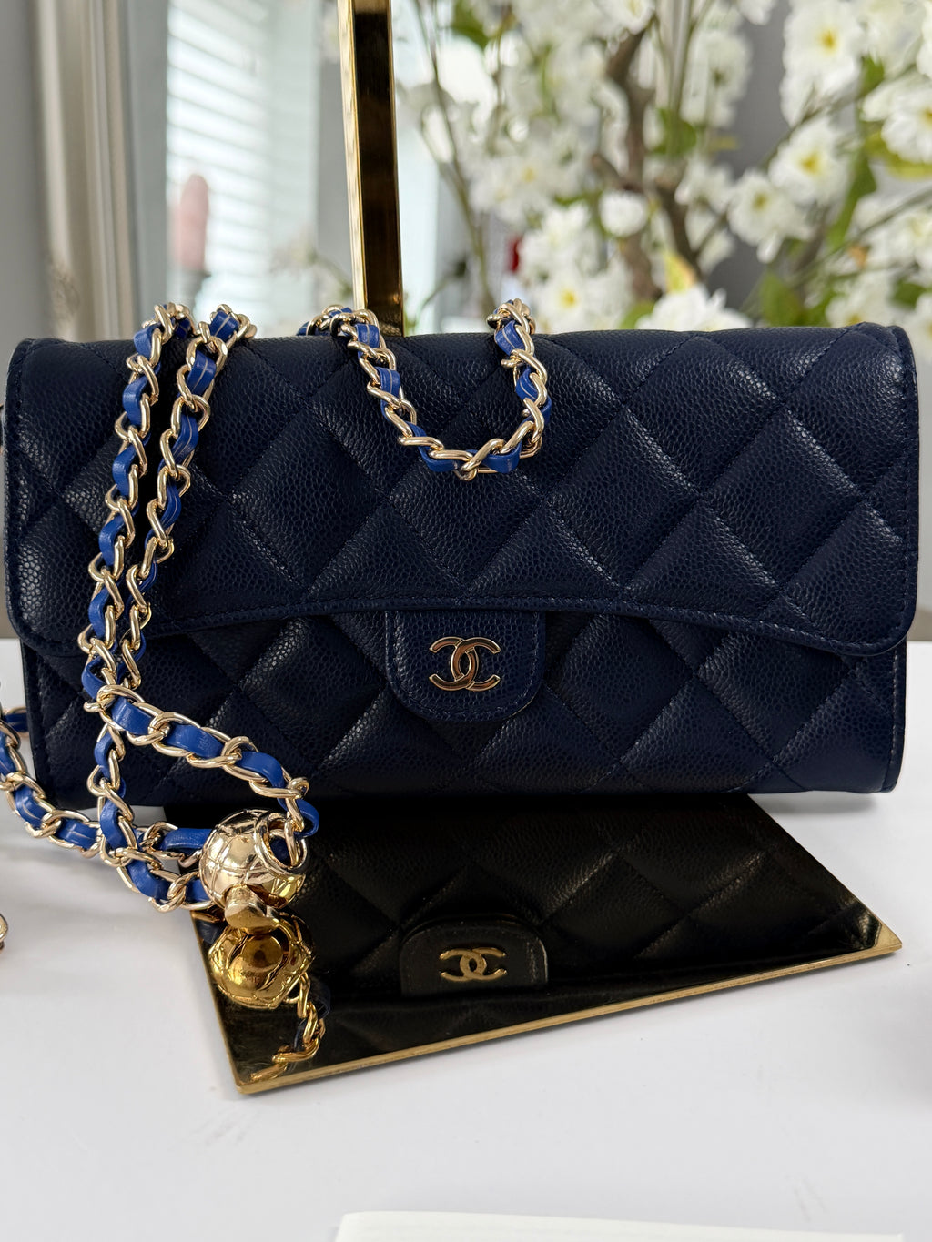 Chanel Matelasse Long Wallet Navy Caviar Leather Gold Hardware 2022-2024