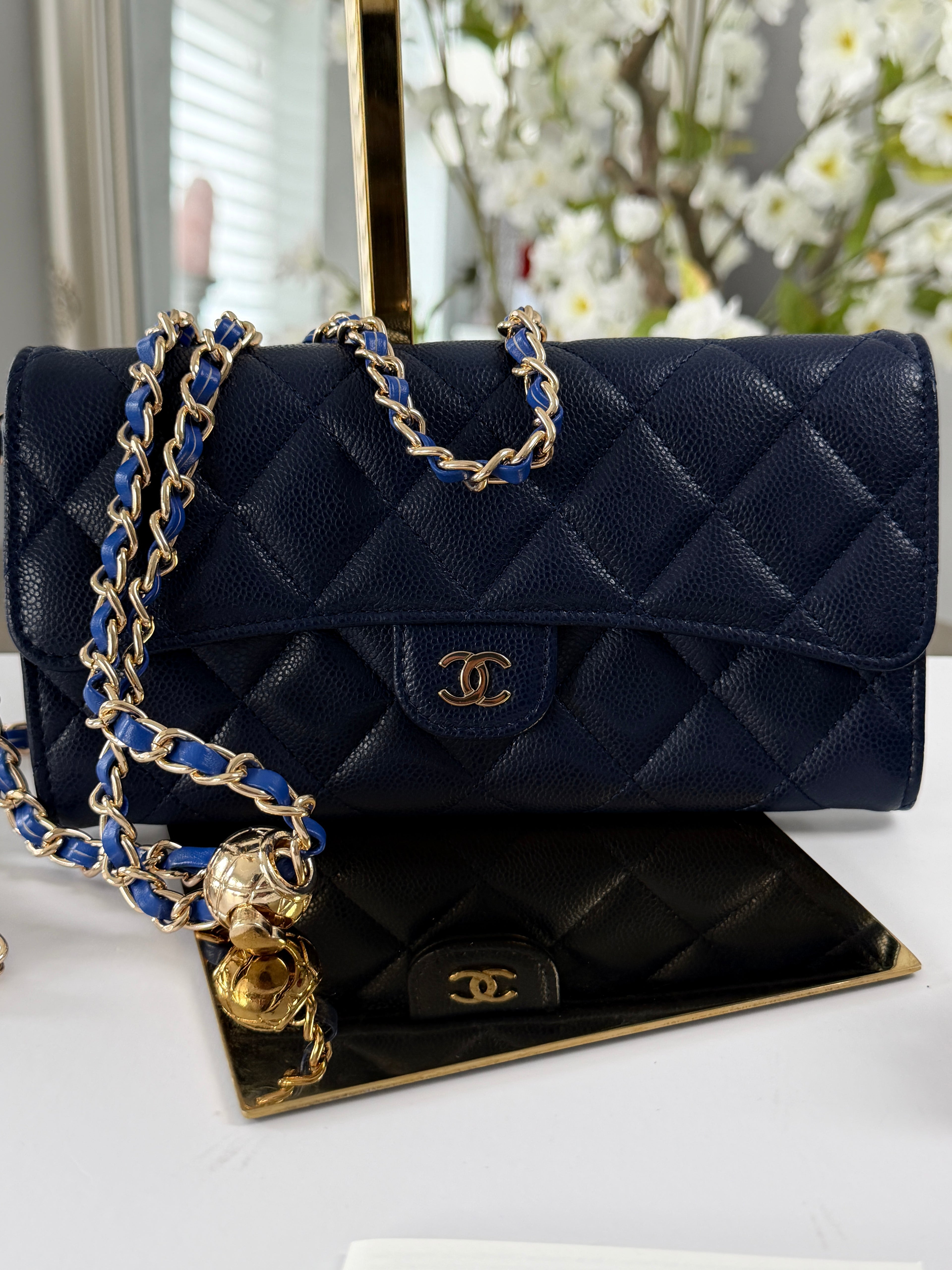 Chanel Matelasse Long Wallet Navy Caviar Leather Gold Hardware 2022-2024