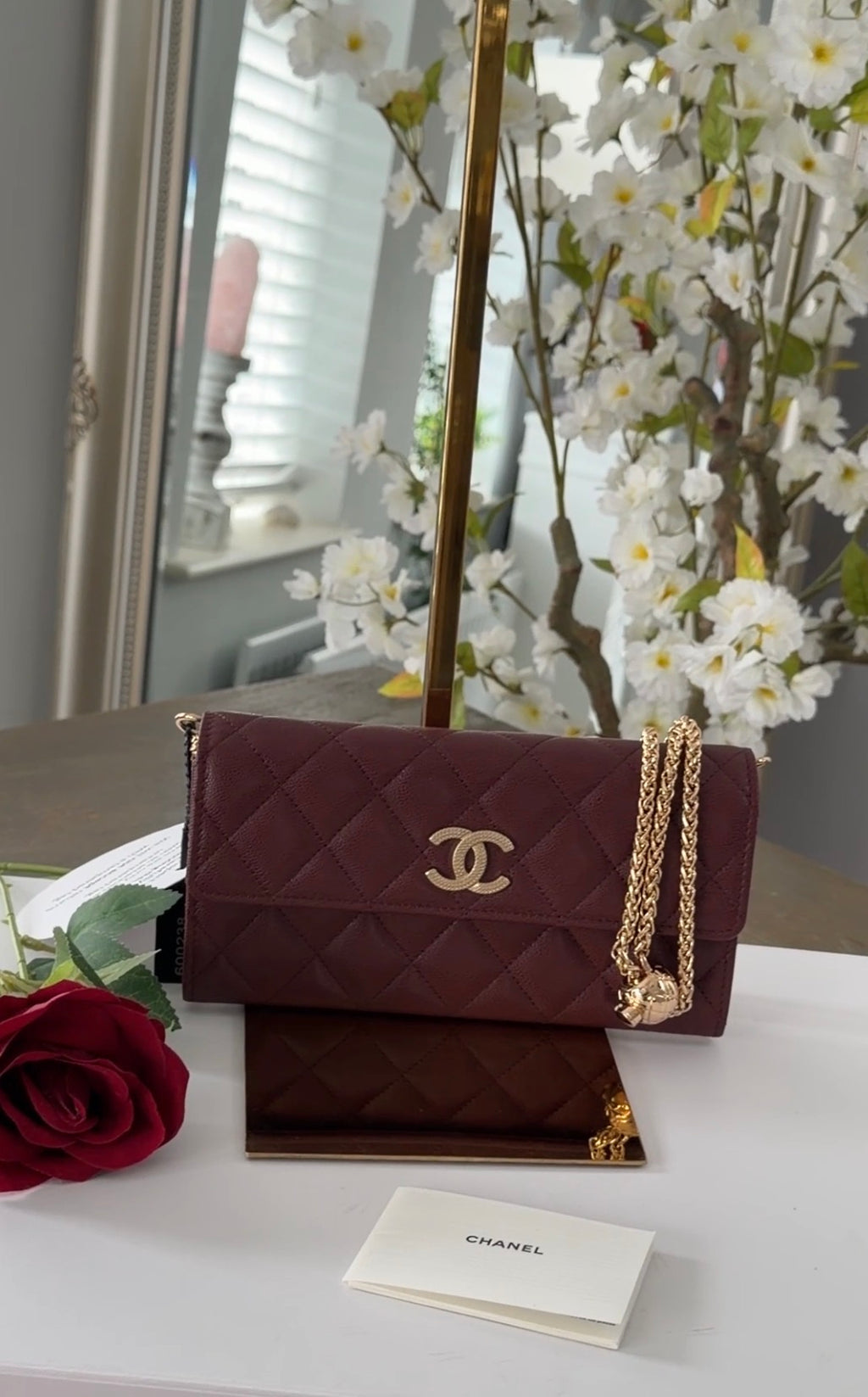 Chanel Long Flap Wallet Burgundy Caviar Leather Gold Hardware