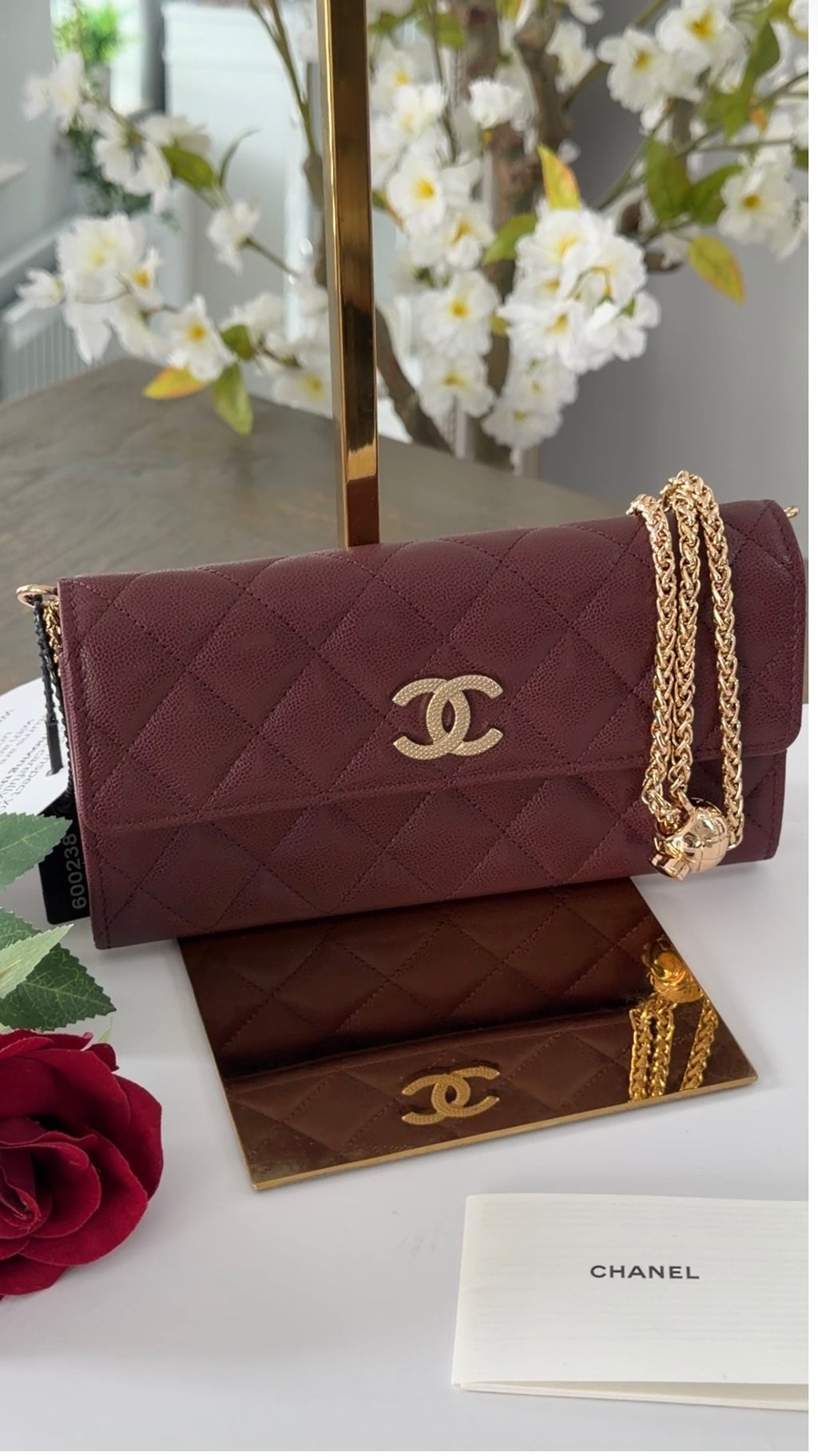 Chanel Long Flap Wallet Burgundy Caviar Leather Gold Hardware