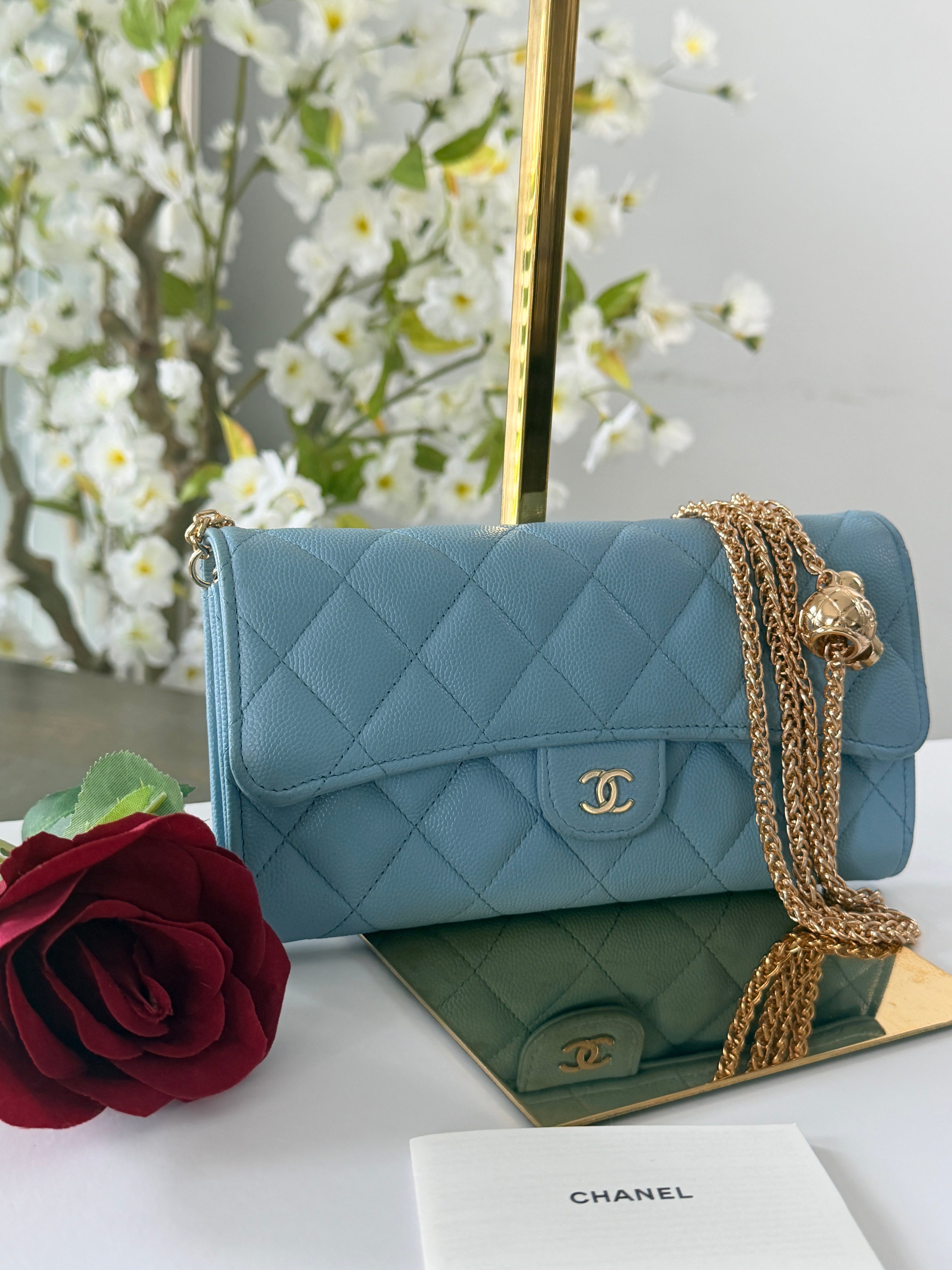 Chanel Matelasse Long Wallet Blue Caviar Leather Gold Hardware Series 32