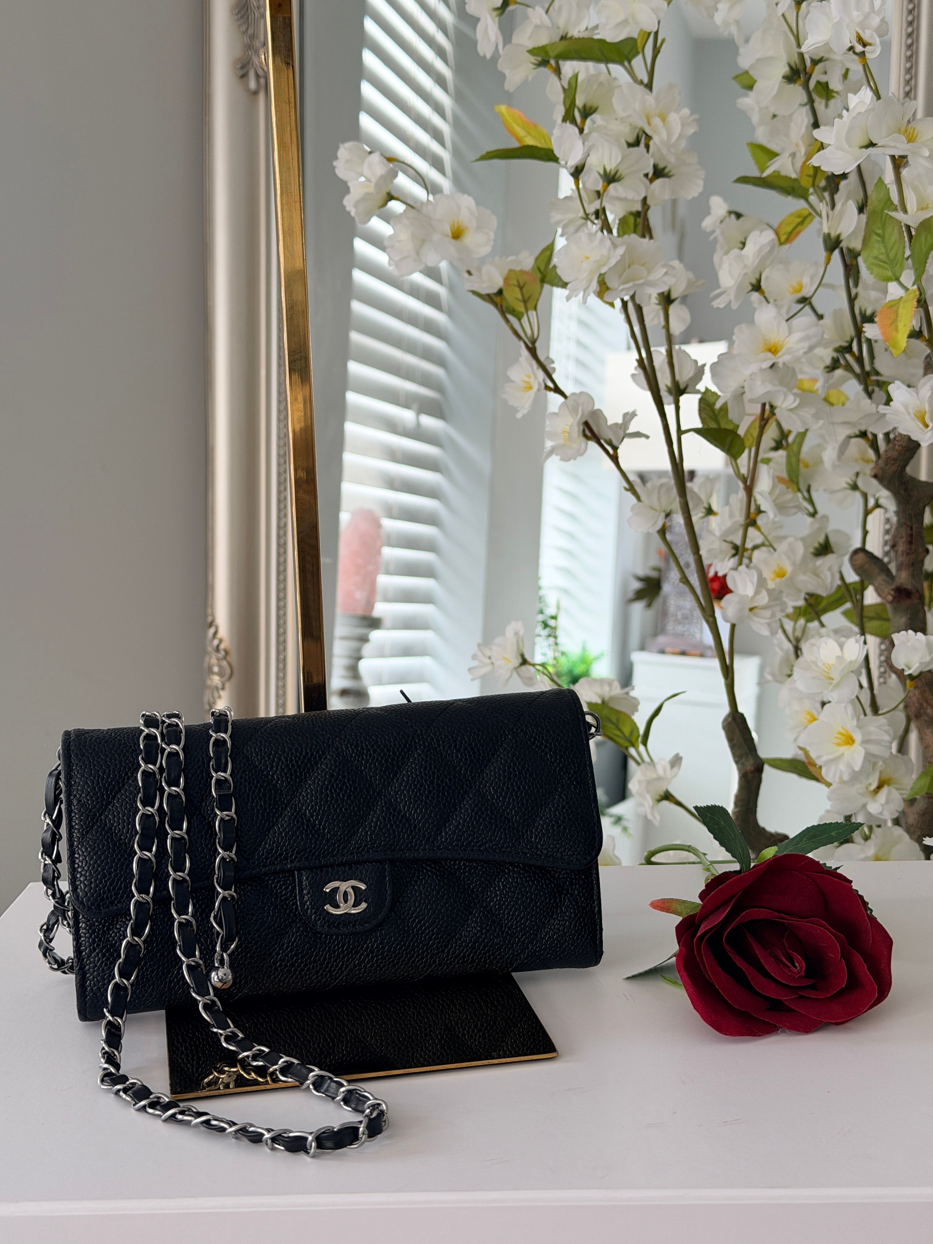 Chanel Long Wallet 2019 Black Caviar Leather Silver Hardware