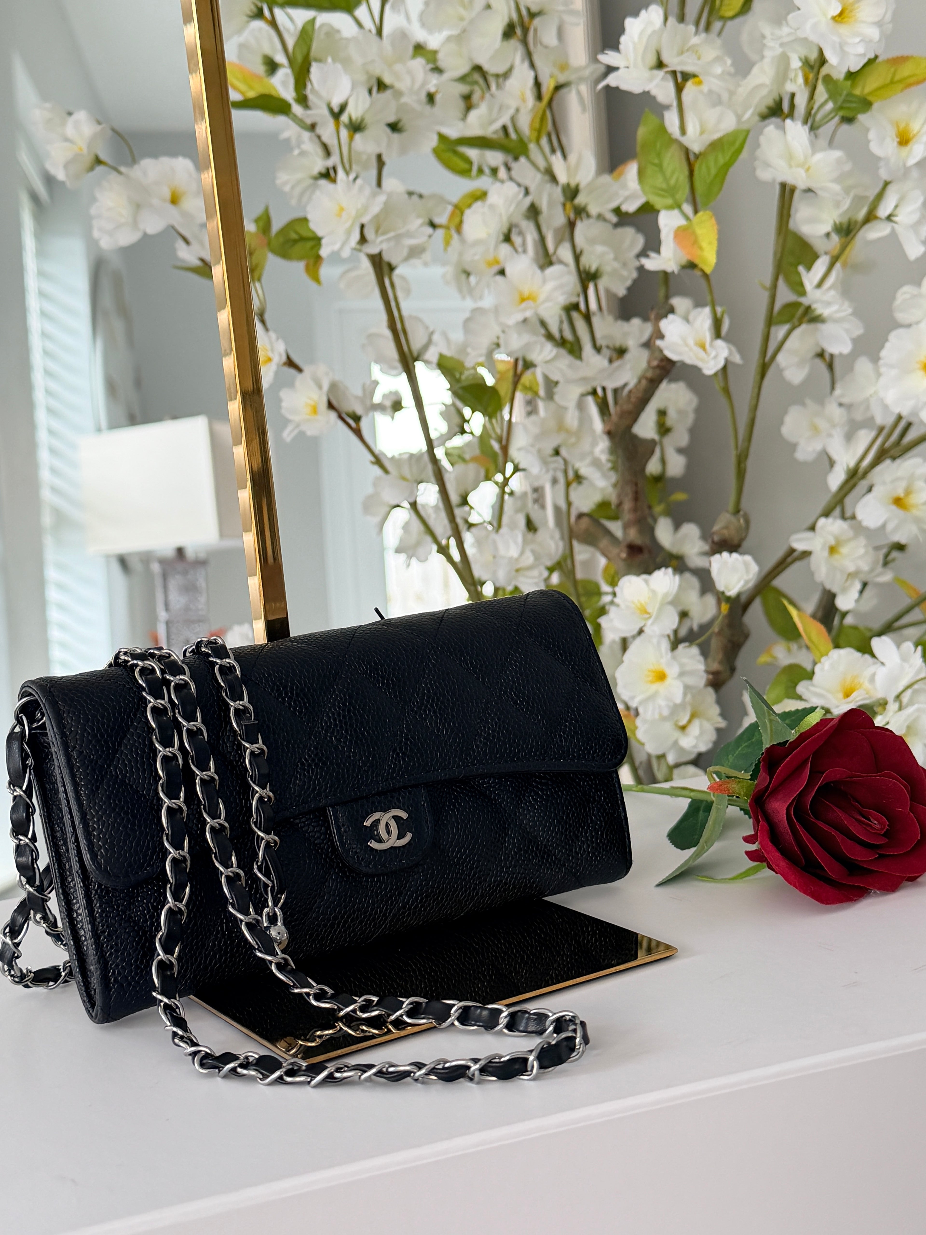 Chanel Long Wallet 2019 Black Caviar Leather Silver Hardware