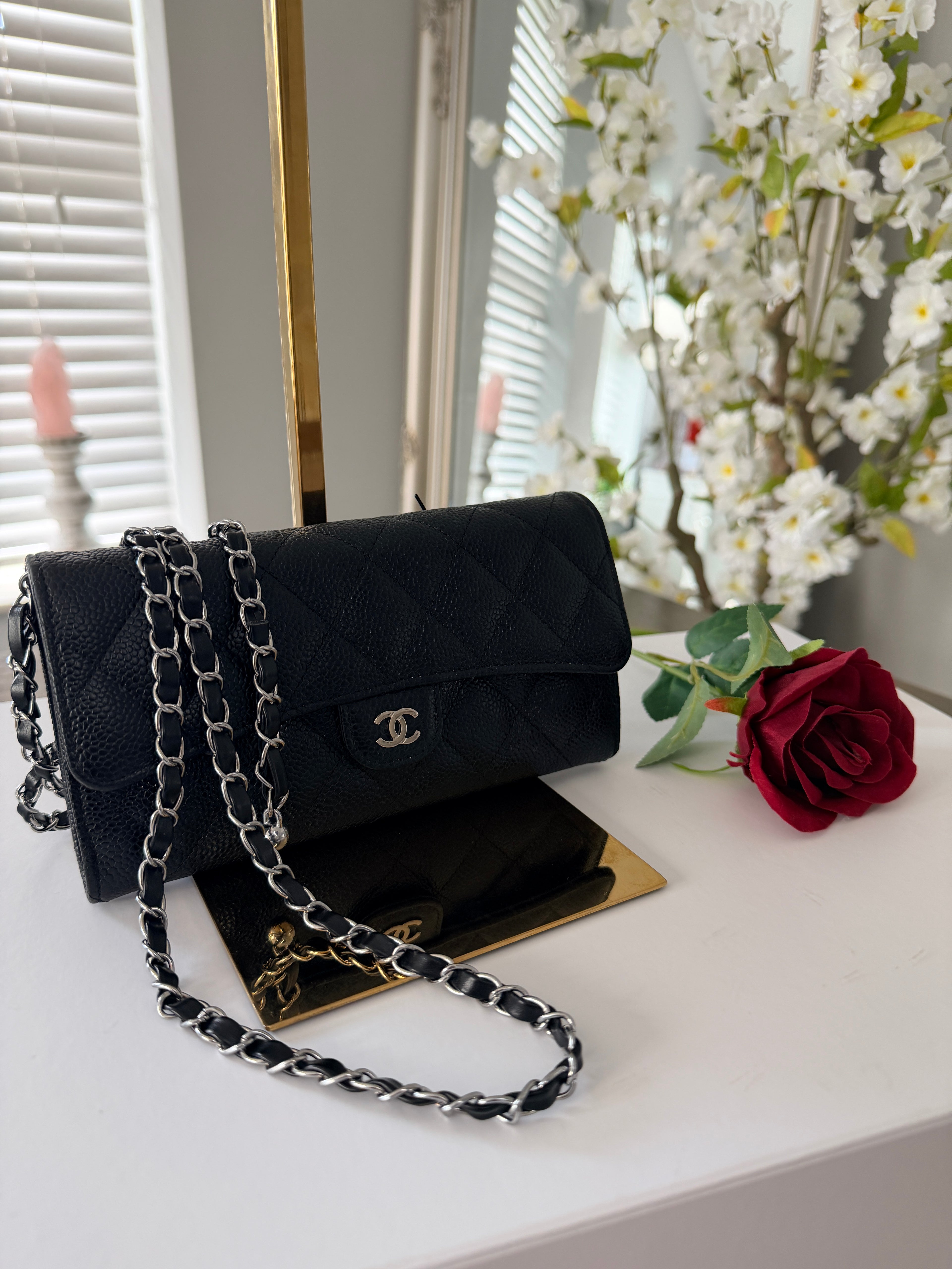 Chanel Long Wallet 2019 Black Caviar Leather Silver Hardware