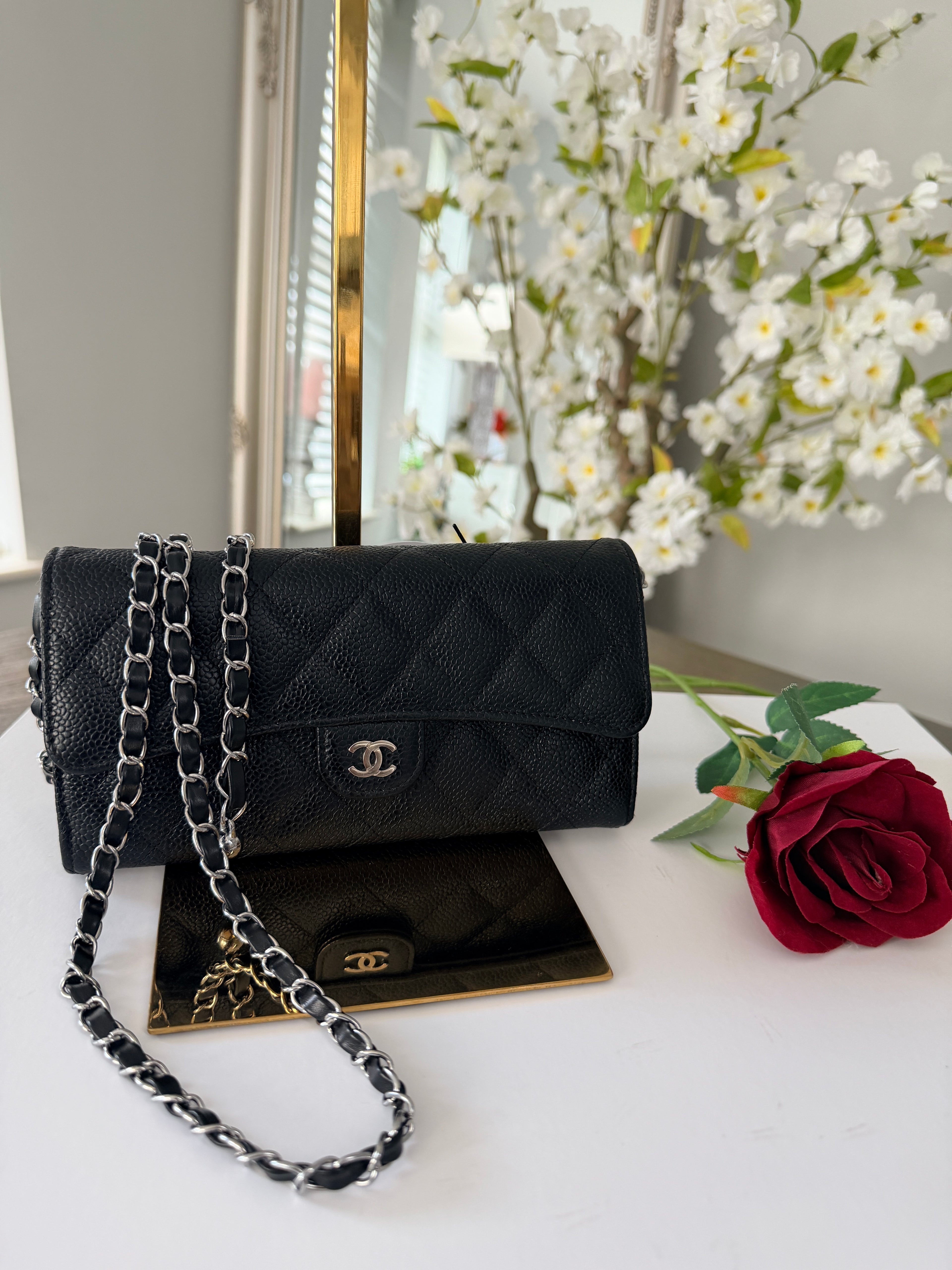 Chanel Long Wallet 2019 Black Caviar Leather Silver Hardware