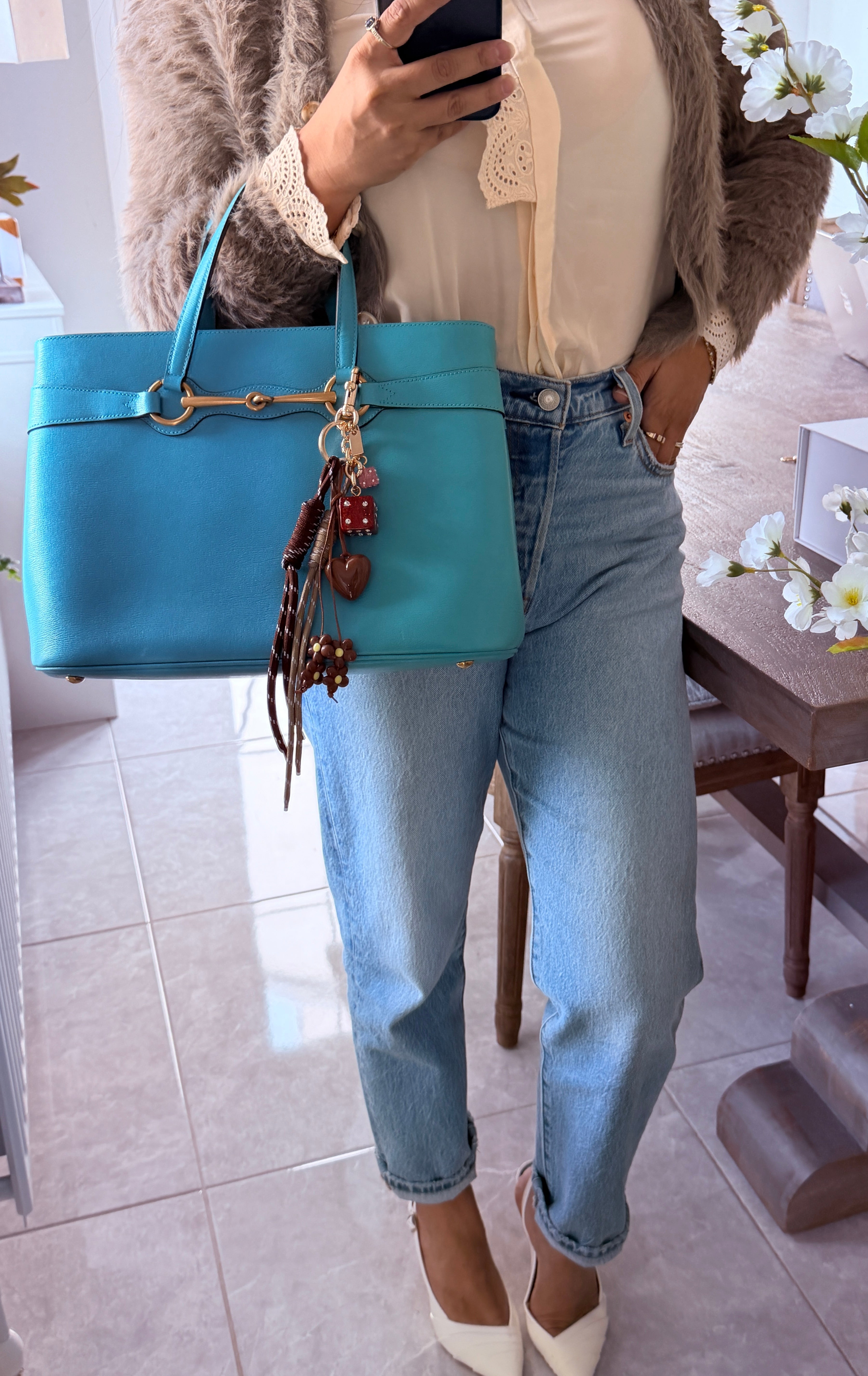 Gucci Horsebit Turquoise Leather Medium Tote Bag