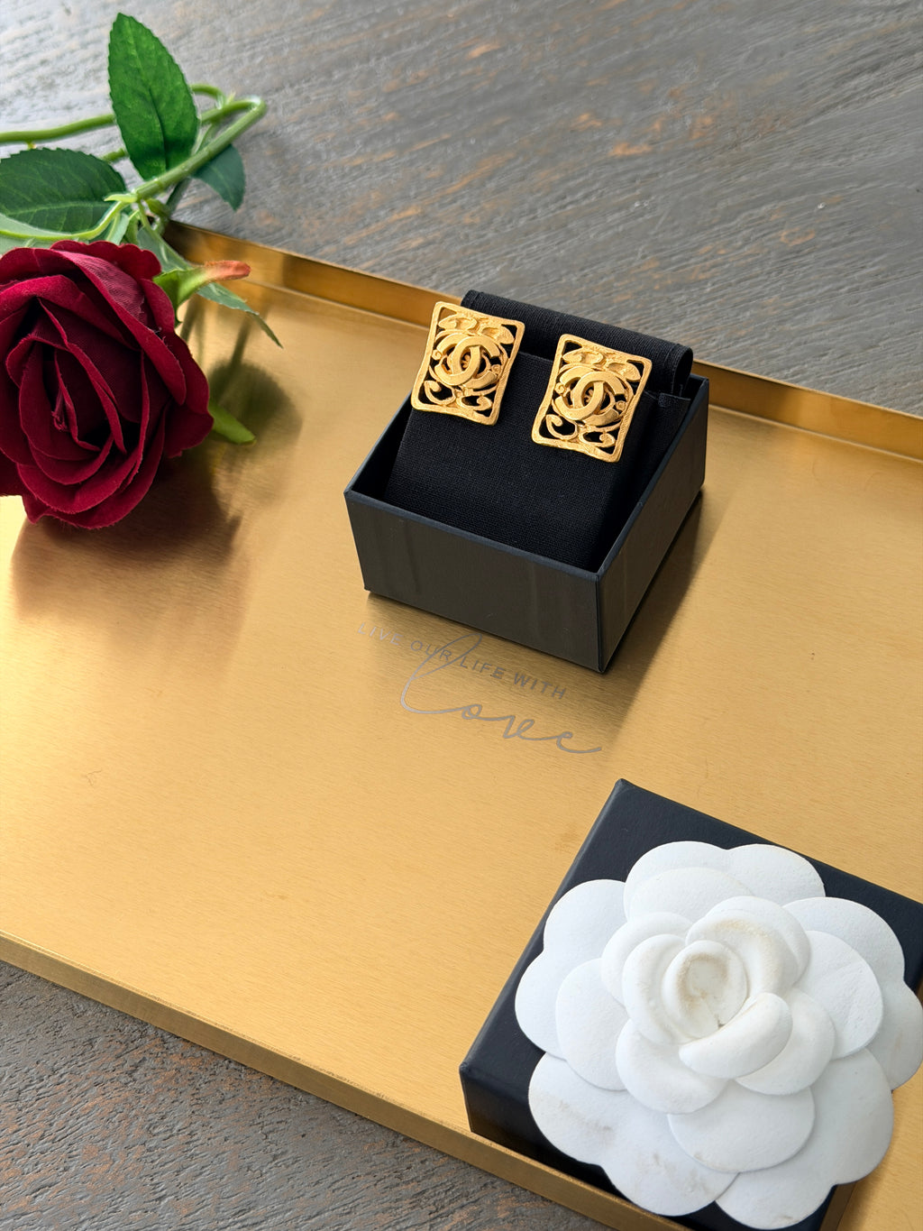 Chanel Vintage 24K Gold Plated Coco Mark Square Clip On Earring