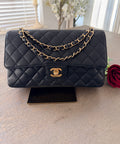 Chanel Timeless Classic Medium Double Flap Bag Black Caviar Leather Gold Hardware