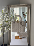 Christian Dior Lady Dior Medium Handbag White Cannage Leather Silver Hardware