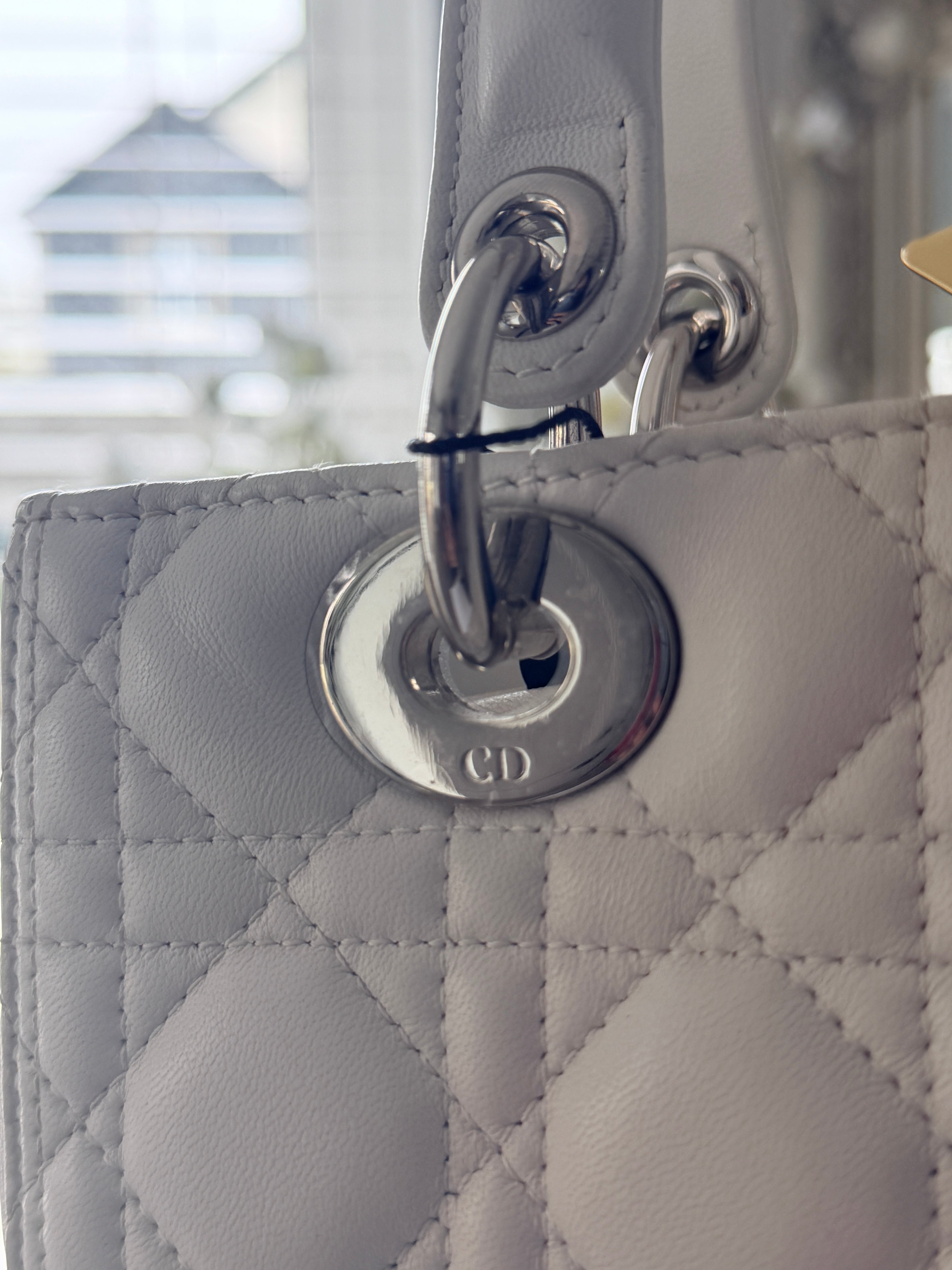 Christian Dior Lady Dior Medium Handbag White Cannage Leather Silver Hardware