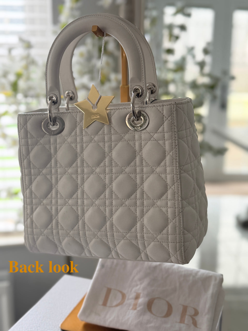 Christian Dior Lady Dior Medium Handbag White Cannage Leather Silver Hardware