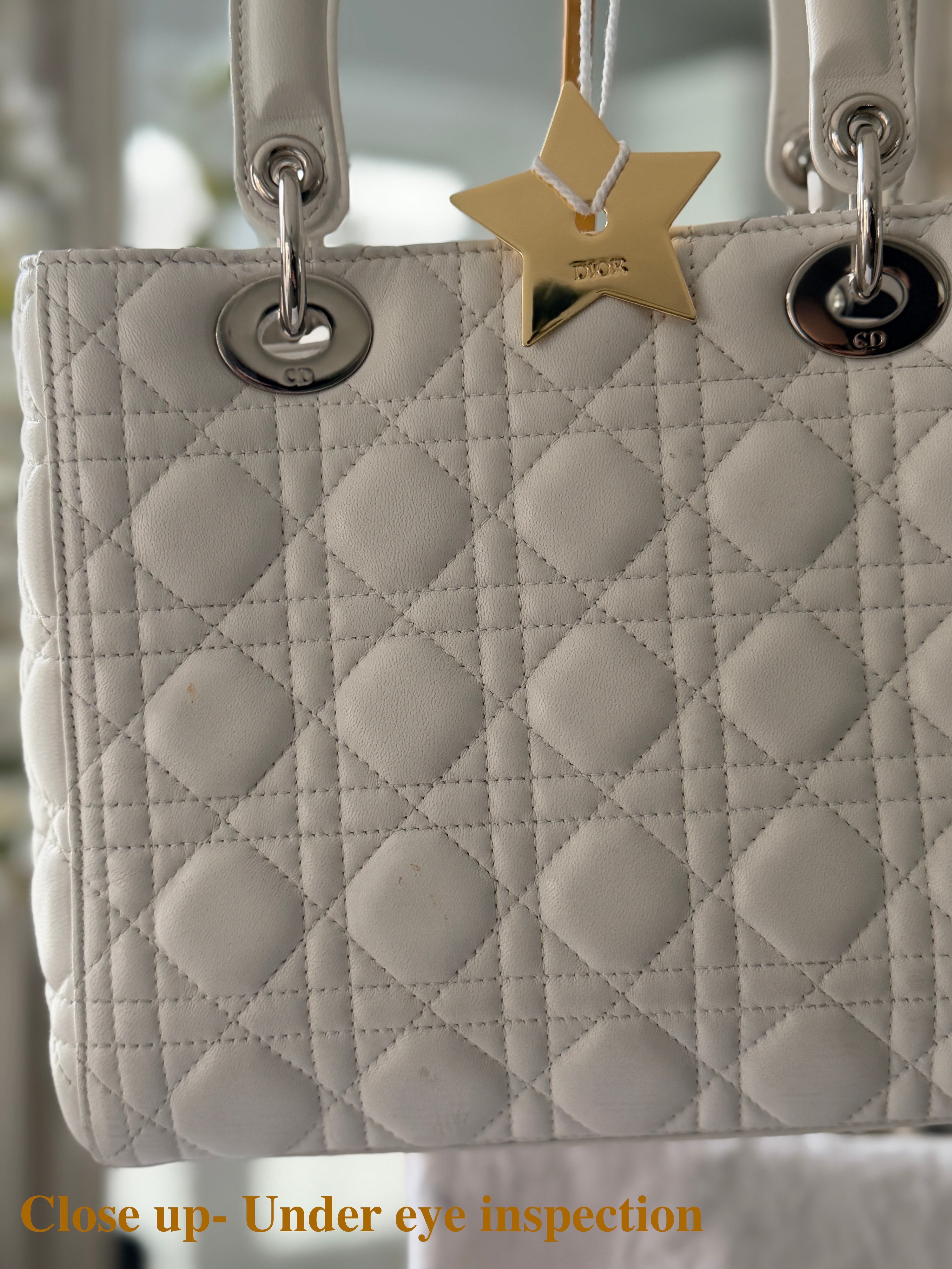 Christian Dior Lady Dior Medium Handbag White Cannage Leather Silver Hardware