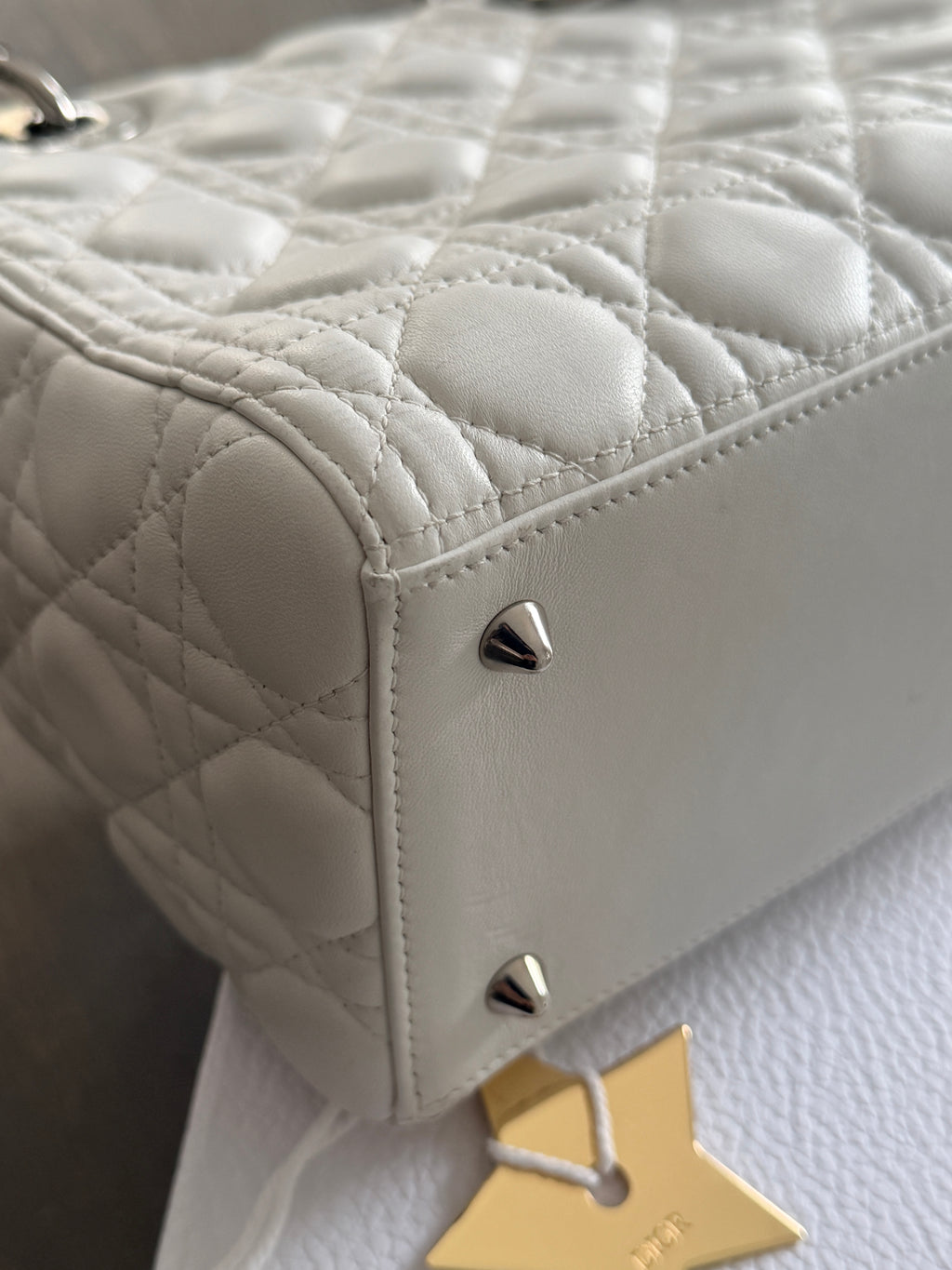 Christian Dior Lady Dior Medium Handbag White Cannage Leather Silver Hardware