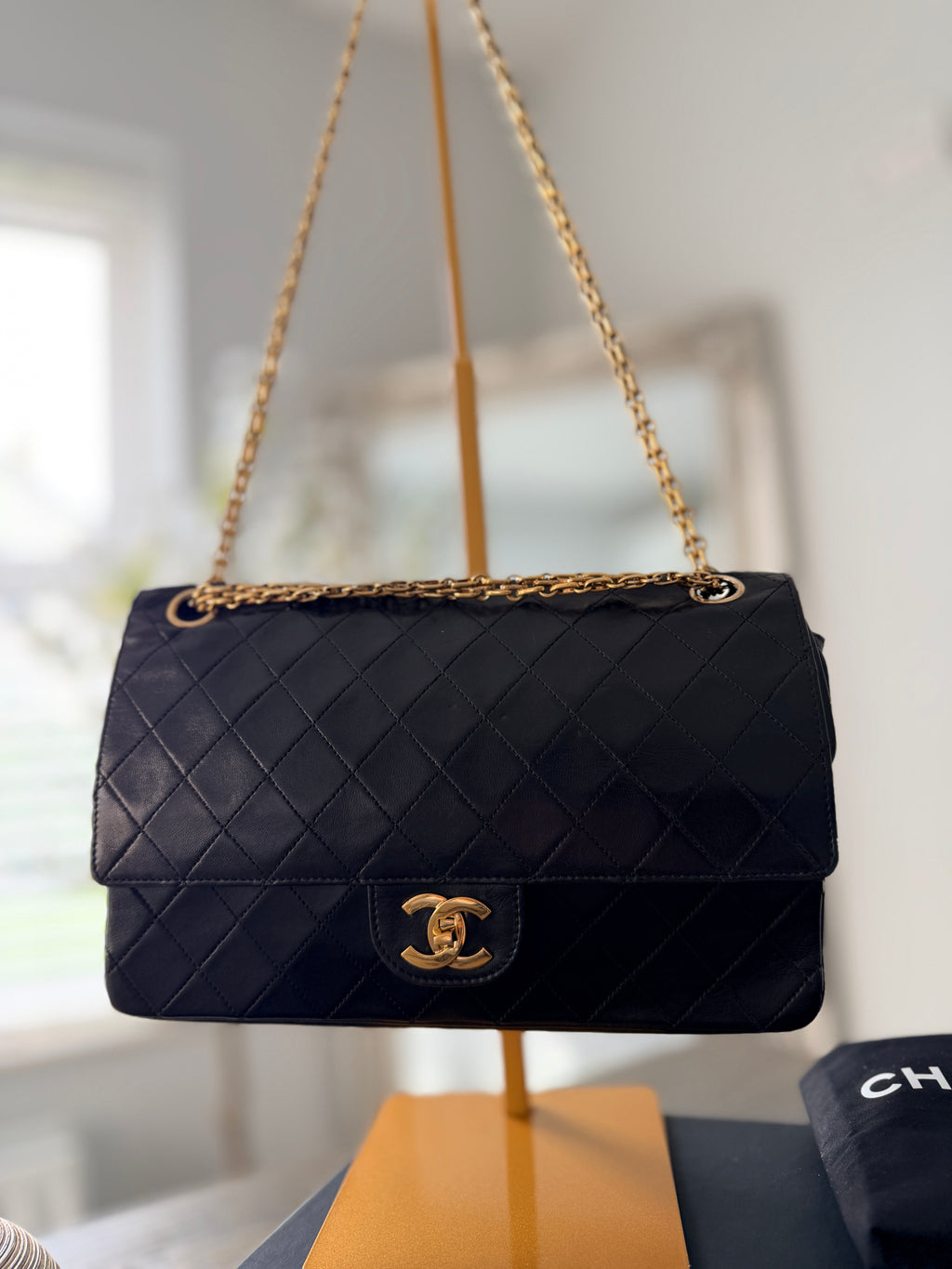 Chanel Medium Bag Double Flap Black Lambskin Leather Gold Hardware