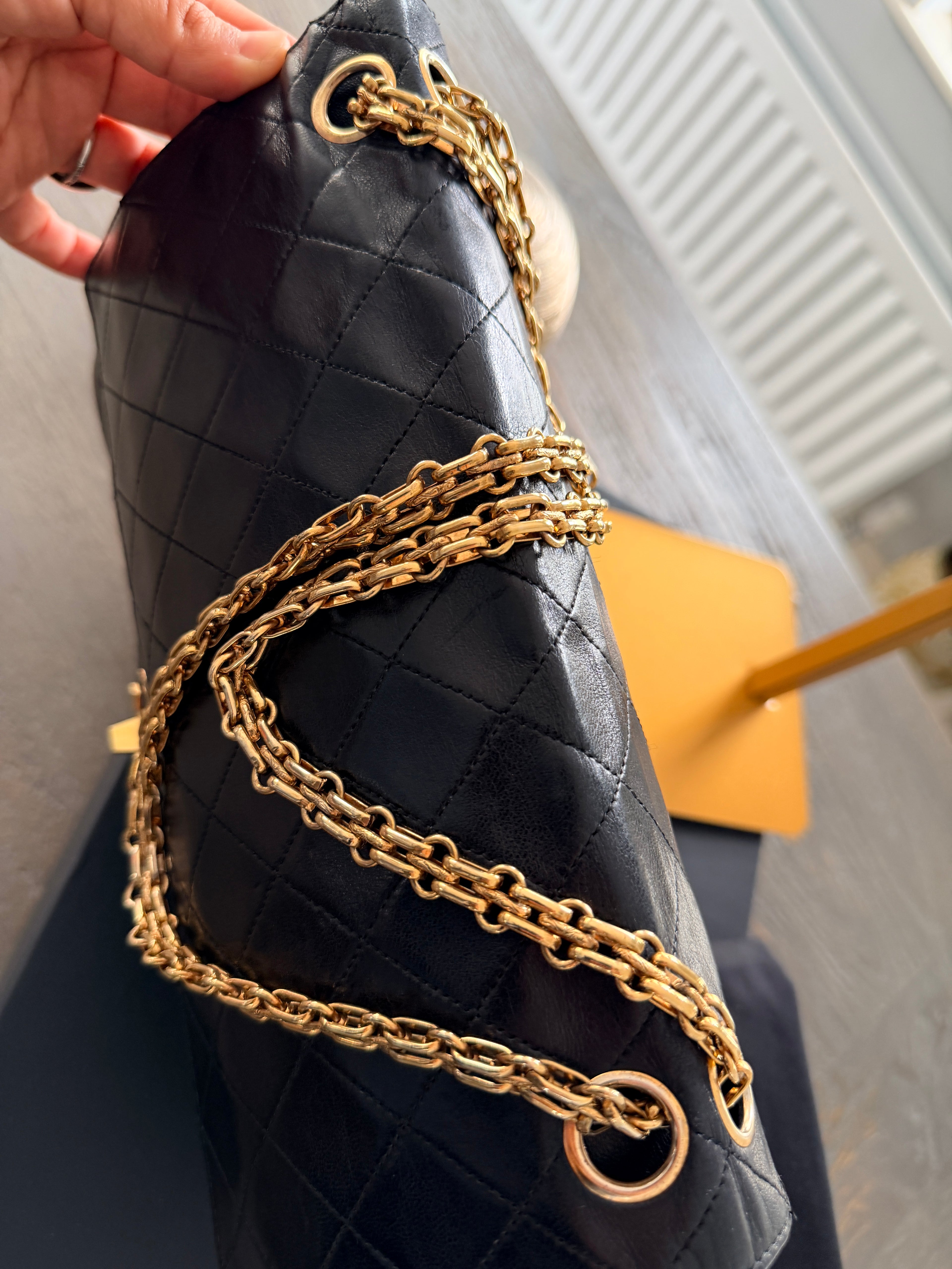 Chanel Medium Bag Double Flap Black Lambskin Leather Gold Hardware