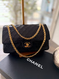Chanel Vintage Medium Bag Double Flap Black Lambskin Leather Gold Hardware