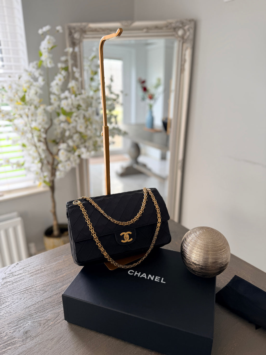 Chanel Medium Bag Double Flap Black Lambskin Leather Gold Hardware