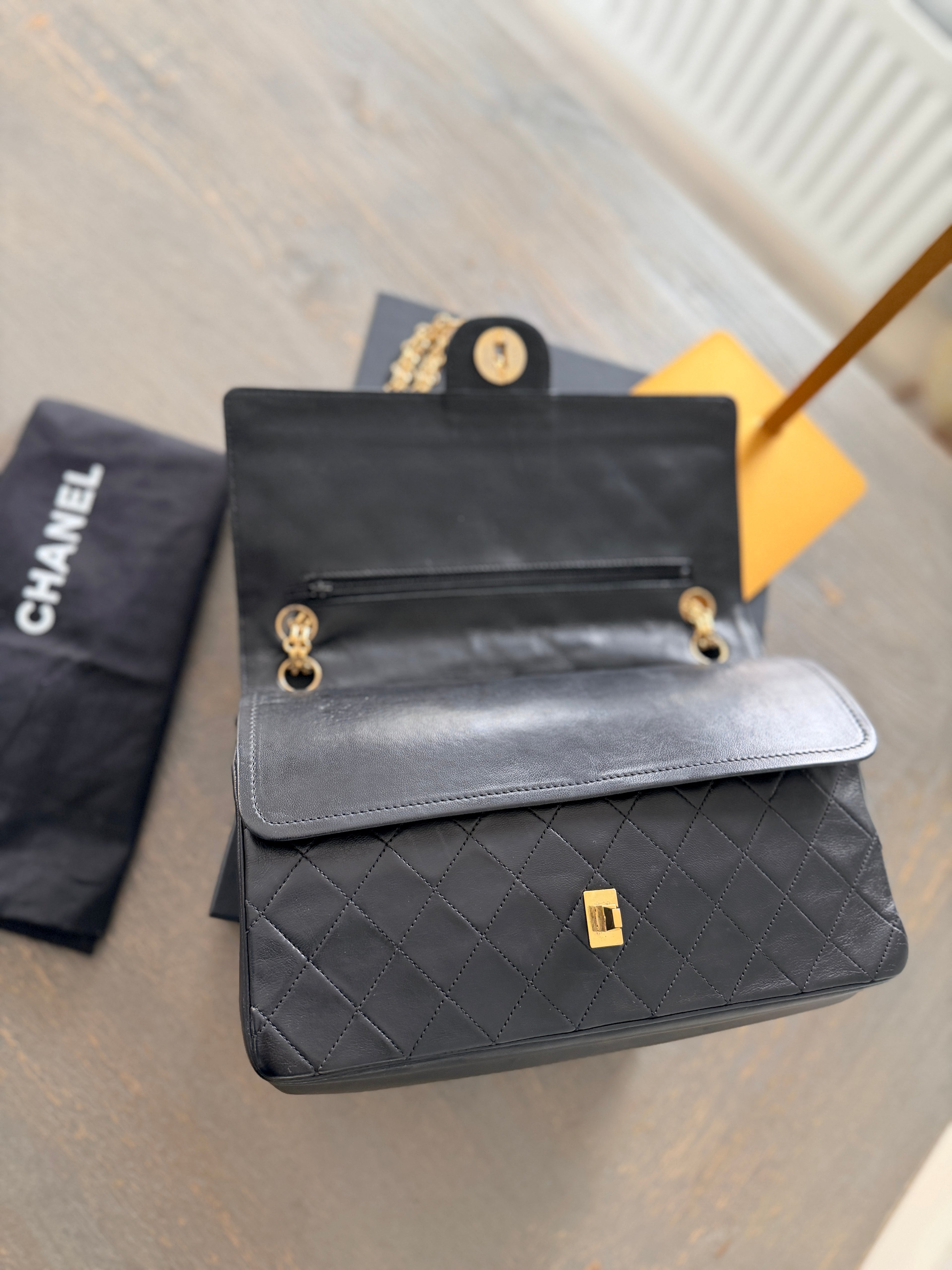 Chanel Medium Bag Double Flap Black Lambskin Leather Gold Hardware