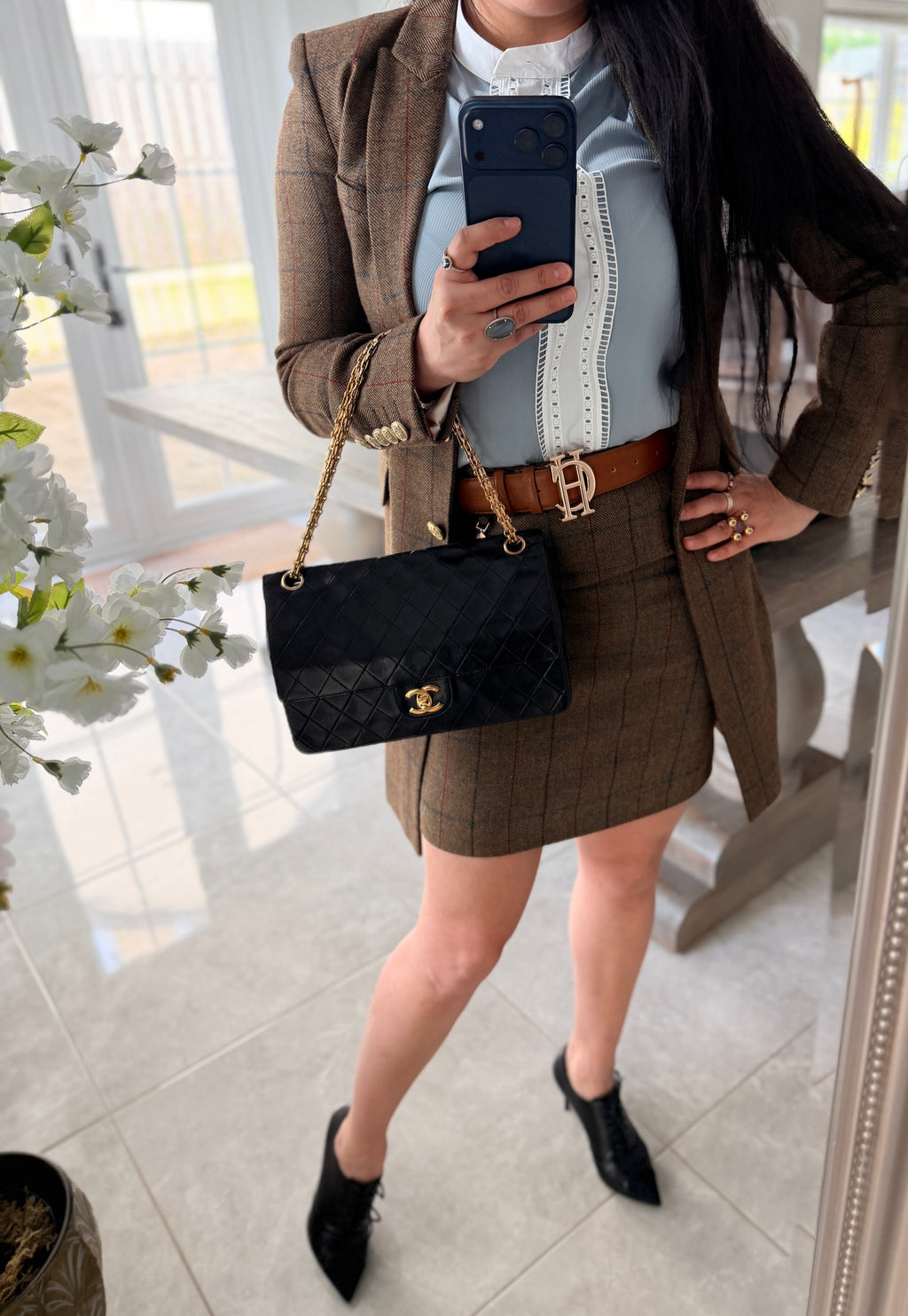 Chanel Medium Bag Double Flap Black Lambskin Leather Gold Hardware