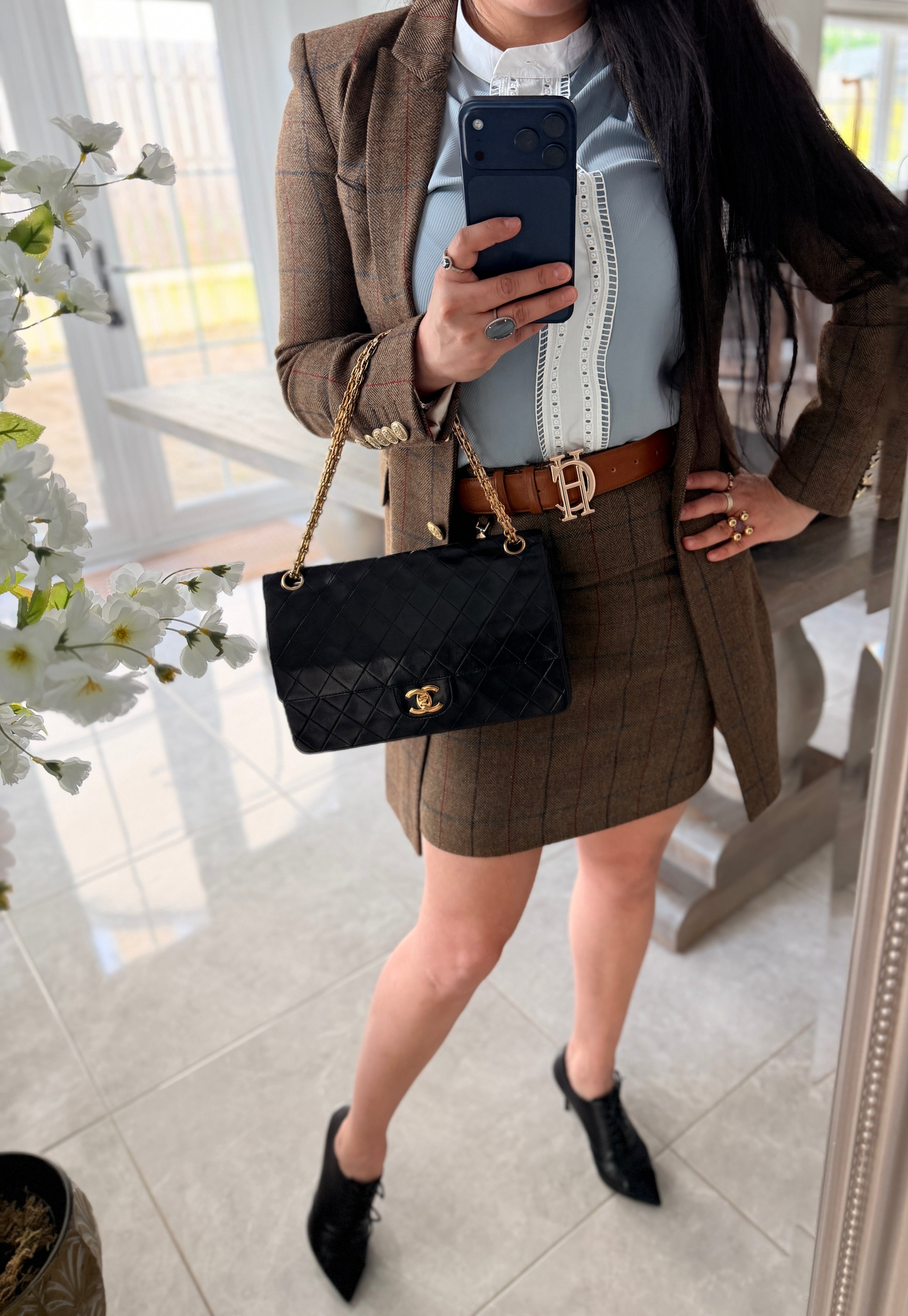 Chanel Medium Bag Double Flap Black Lambskin Leather Gold Hardware