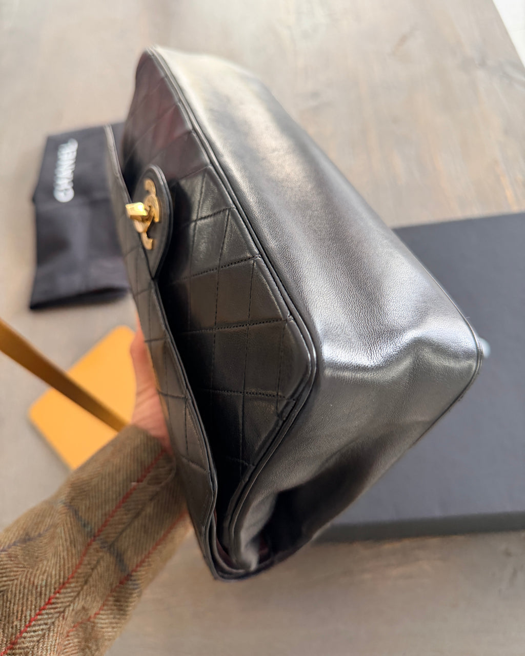 Chanel Medium Bag Double Flap Black Lambskin Leather Gold Hardware