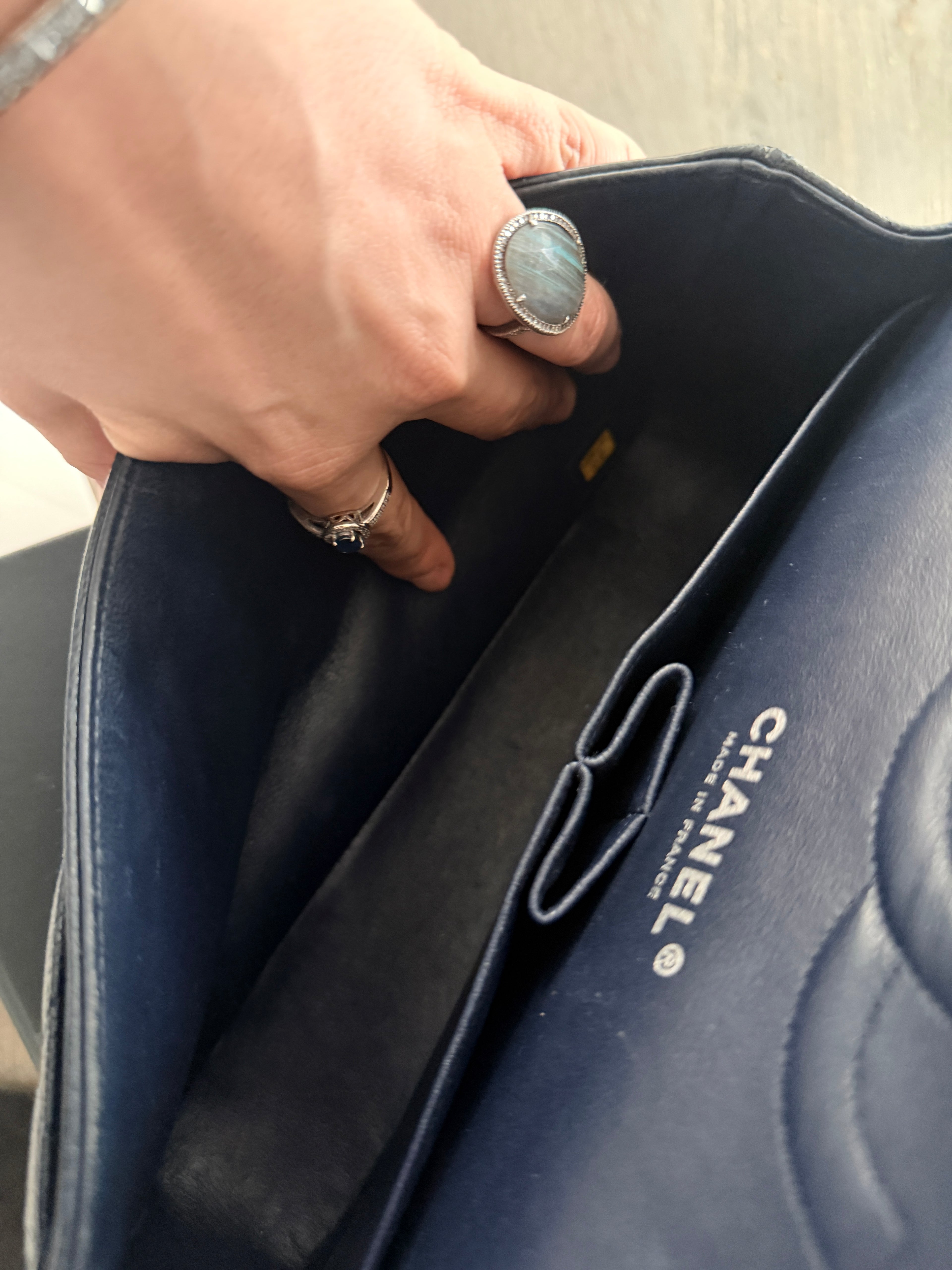 Chanel Medium Bag Classic Flap Navy Caviar Leather Silver Hardware
