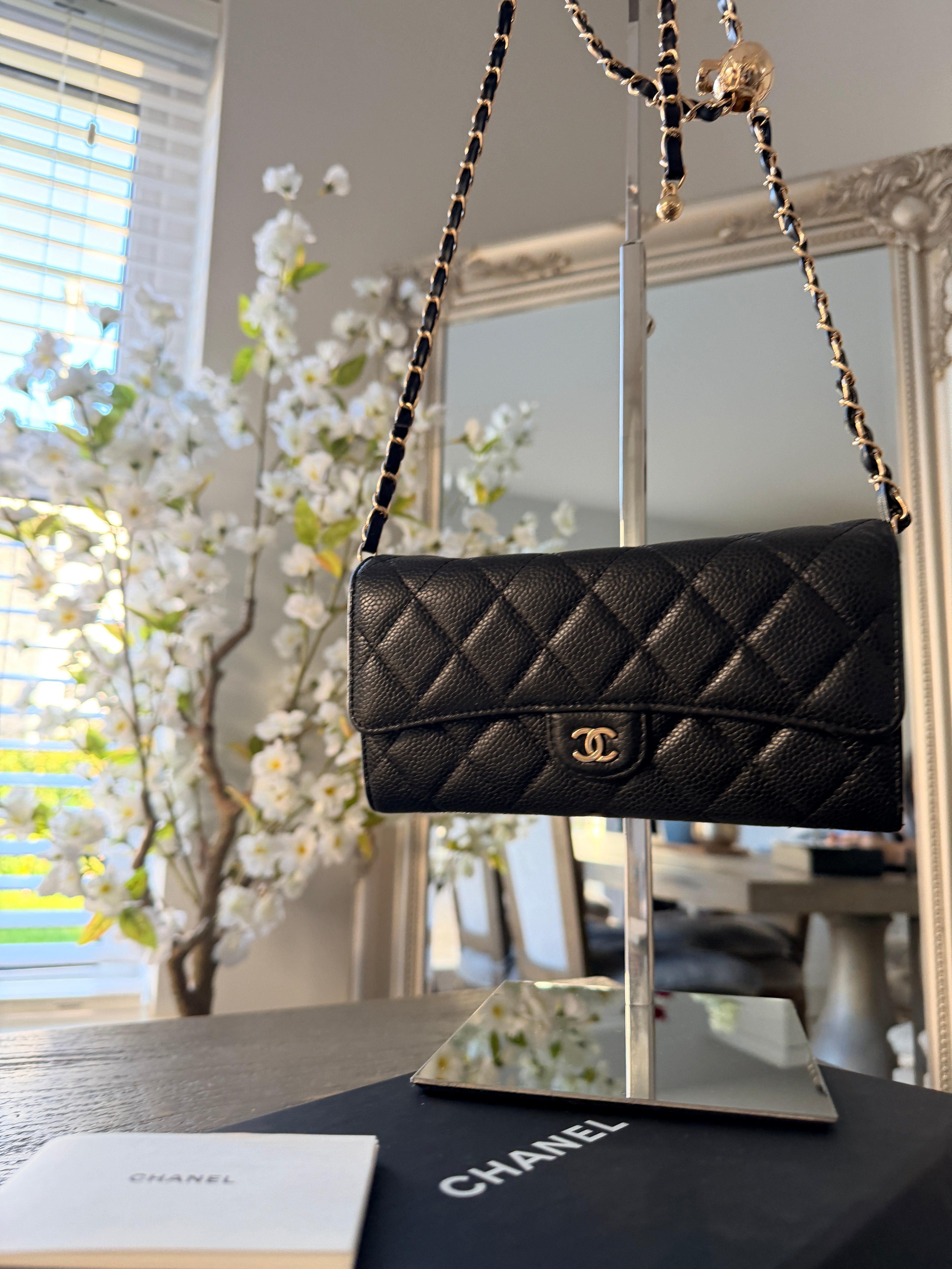 Chanel Long Wallet Black Caviar Leather Gold Hardware