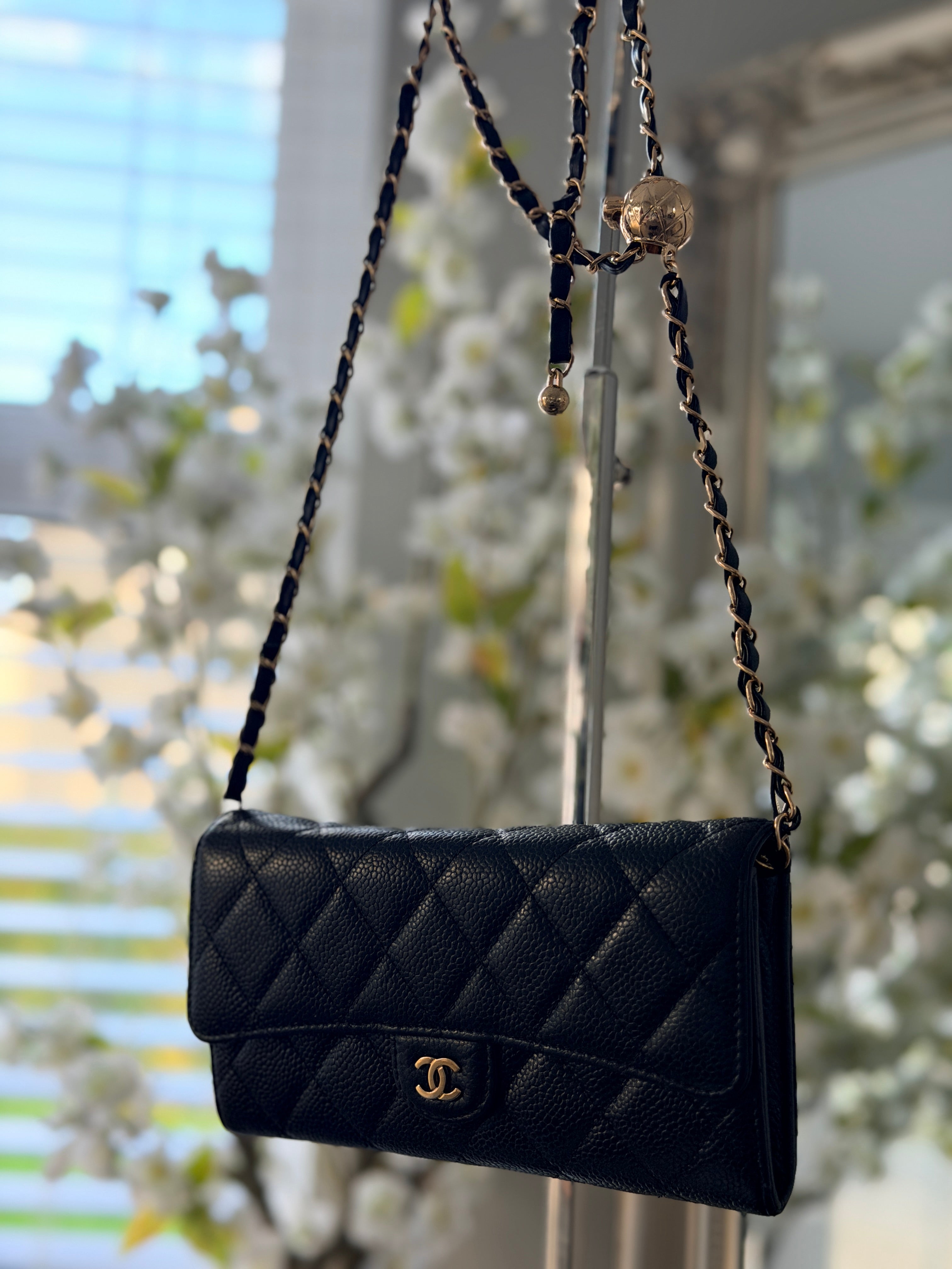 Chanel Long Wallet Black Caviar Leather Gold Hardware