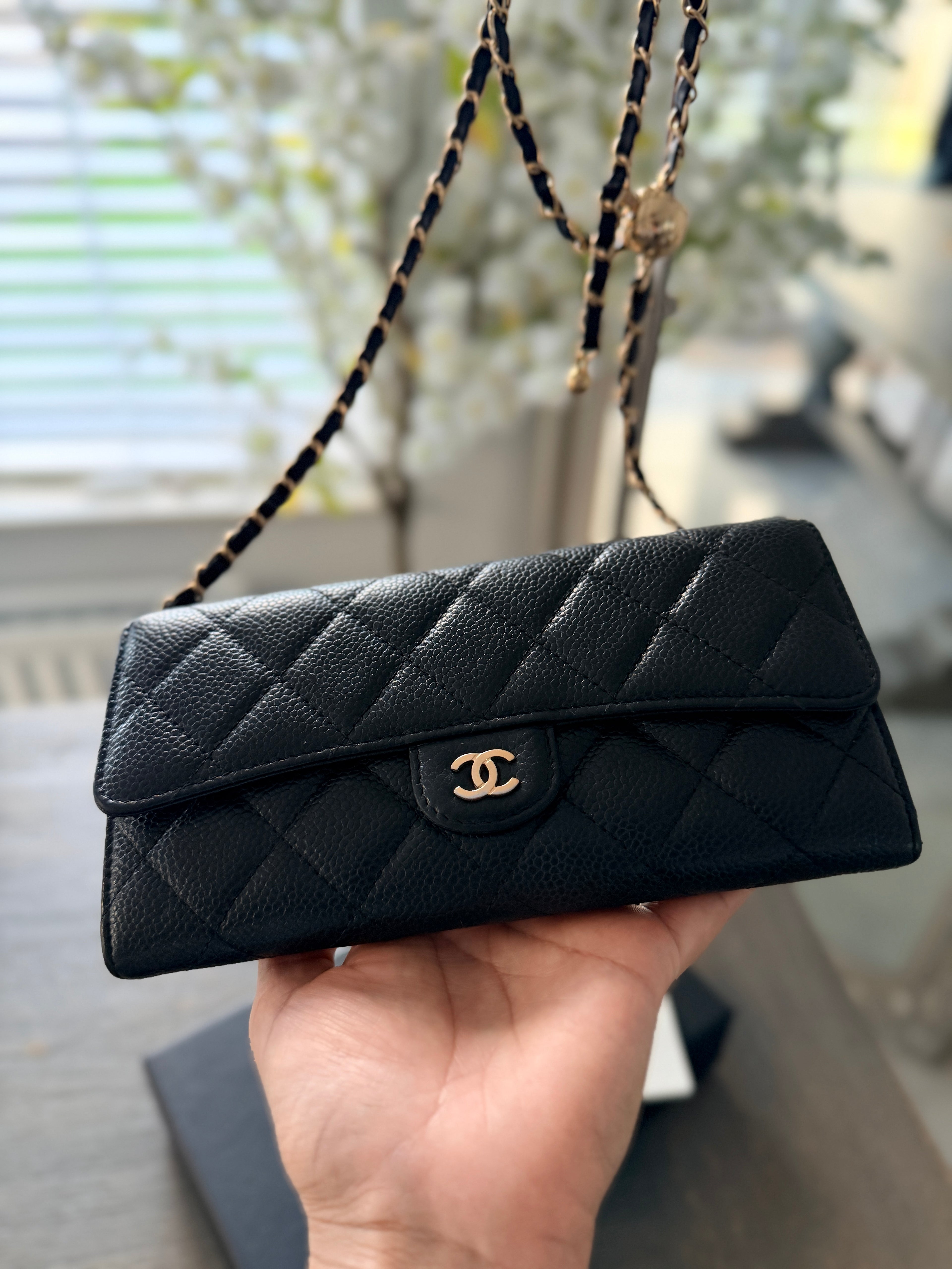 Chanel Long Wallet Black Caviar Leather Gold Hardware