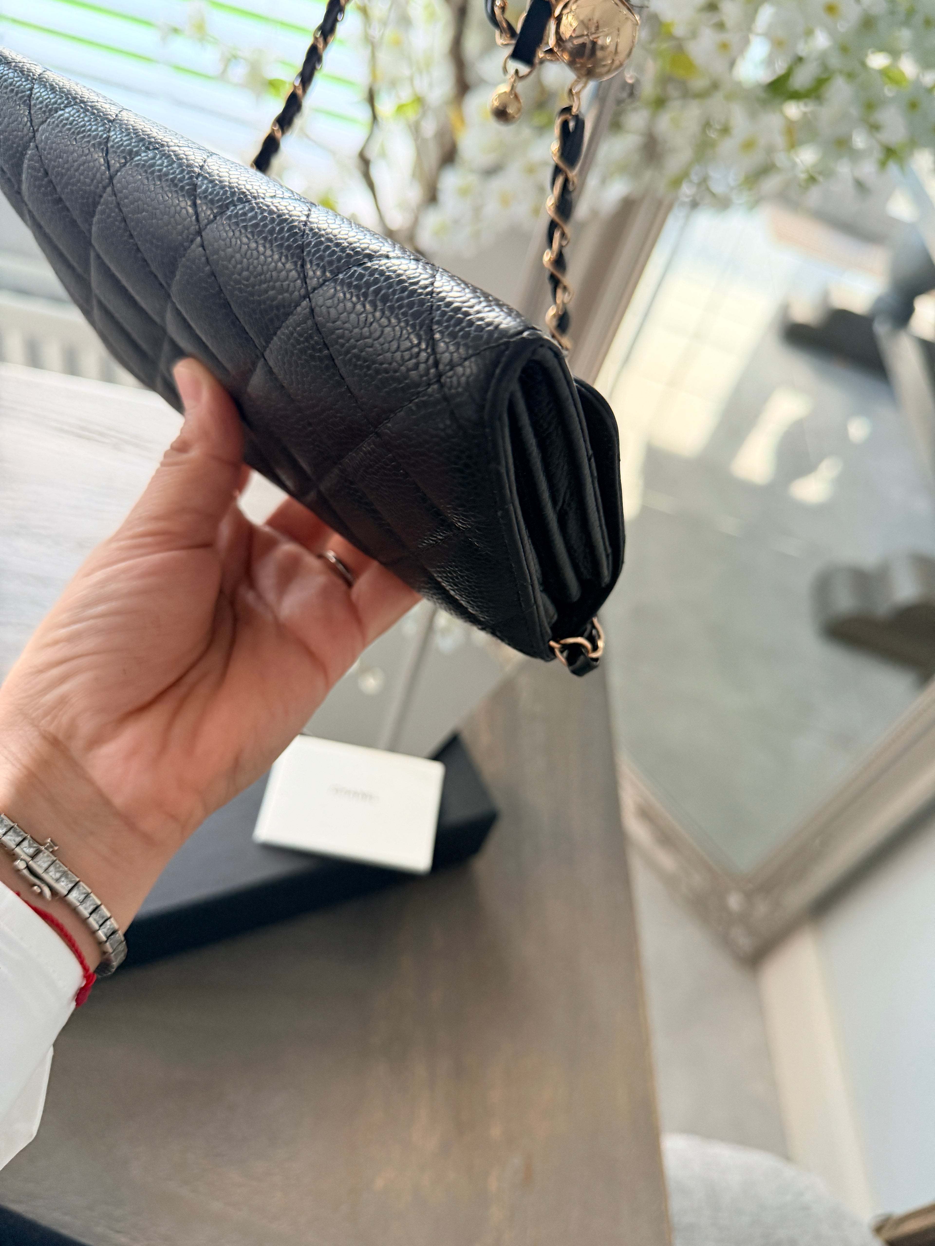 Chanel Long Wallet Black Caviar Leather Gold Hardware