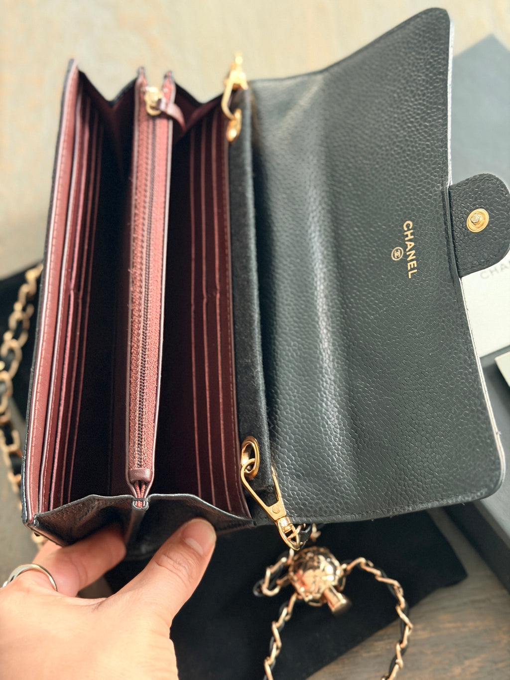 Chanel Long Wallet Black Caviar Leather Gold Hardware