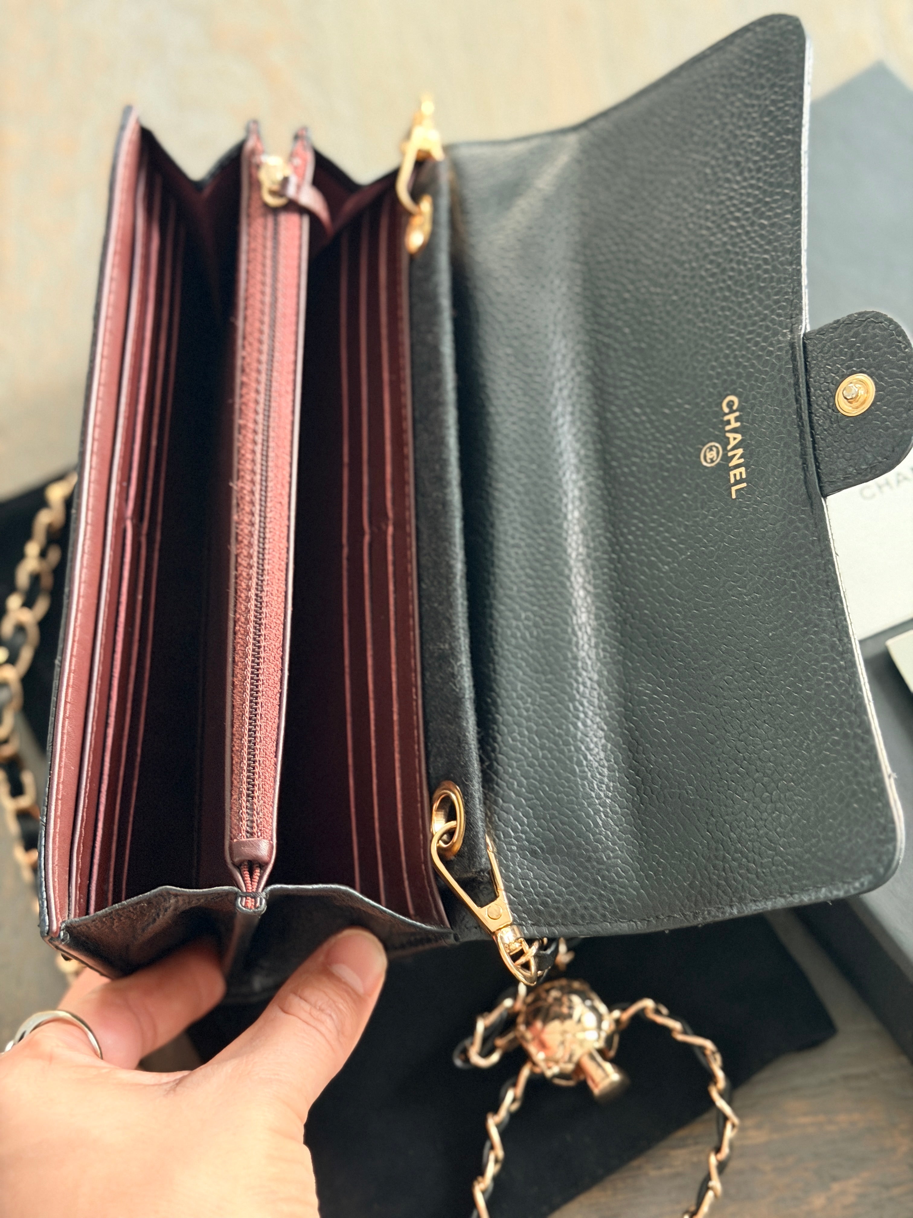 Chanel Long Wallet Black Caviar Leather Gold Hardware