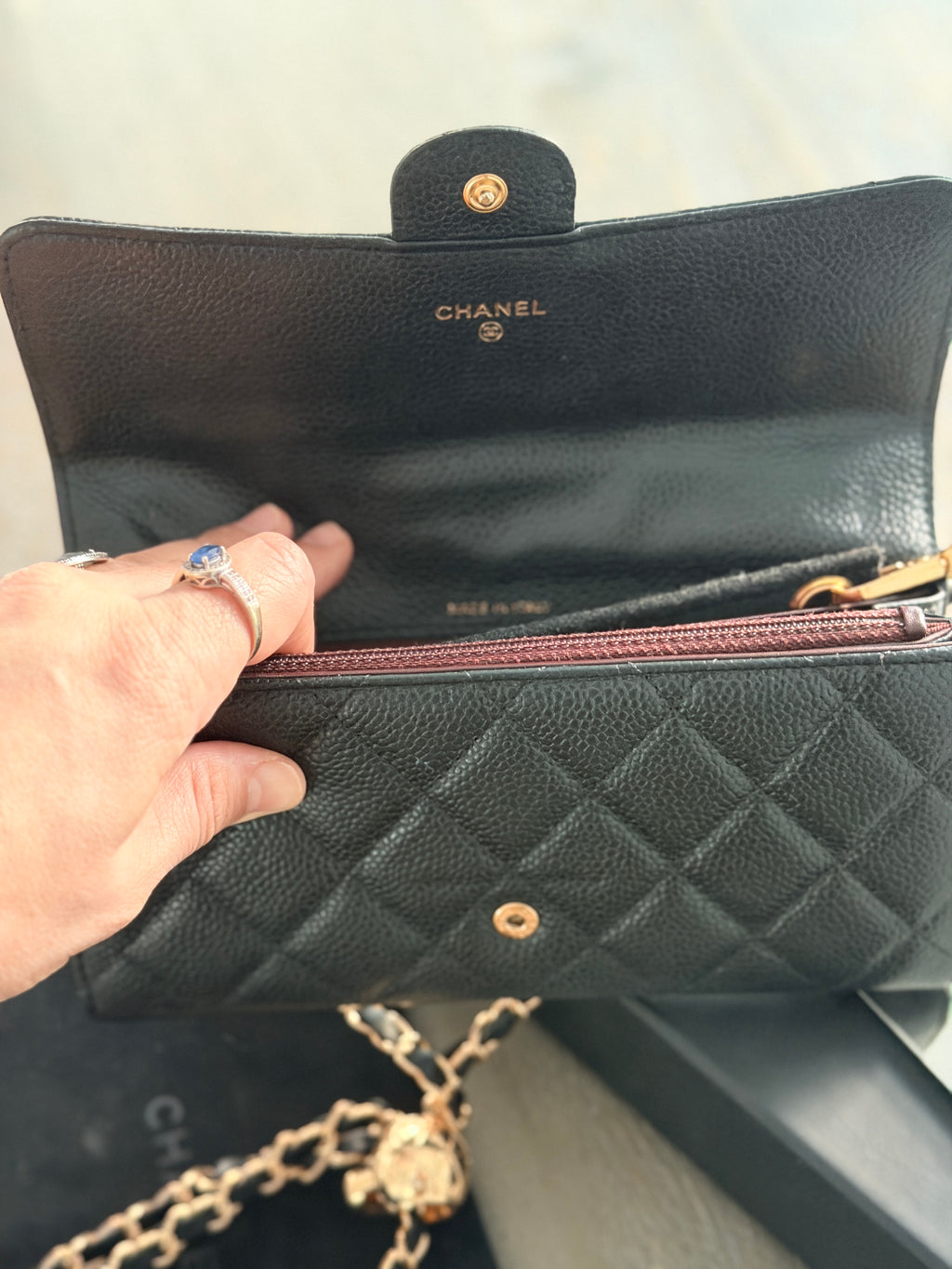 Chanel Long Wallet Black Caviar Leather Gold Hardware