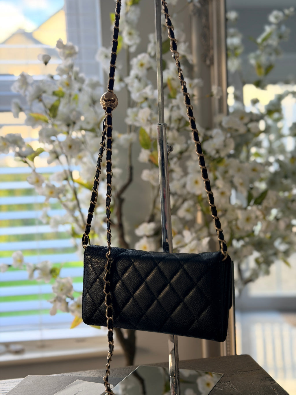 Chanel Long Wallet Black Caviar Leather Gold Hardware