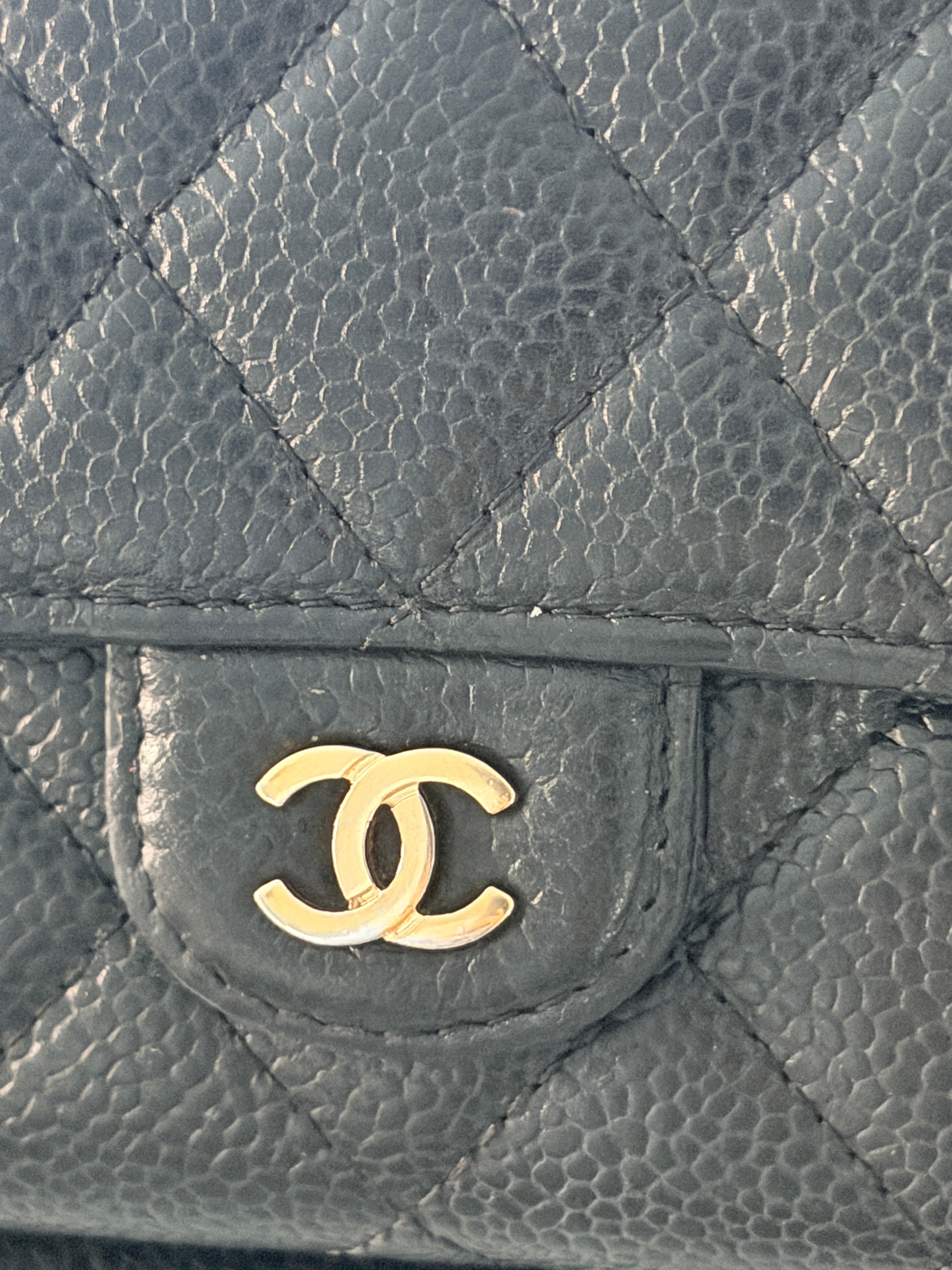 Chanel Long Wallet Black Caviar Leather Gold Hardware