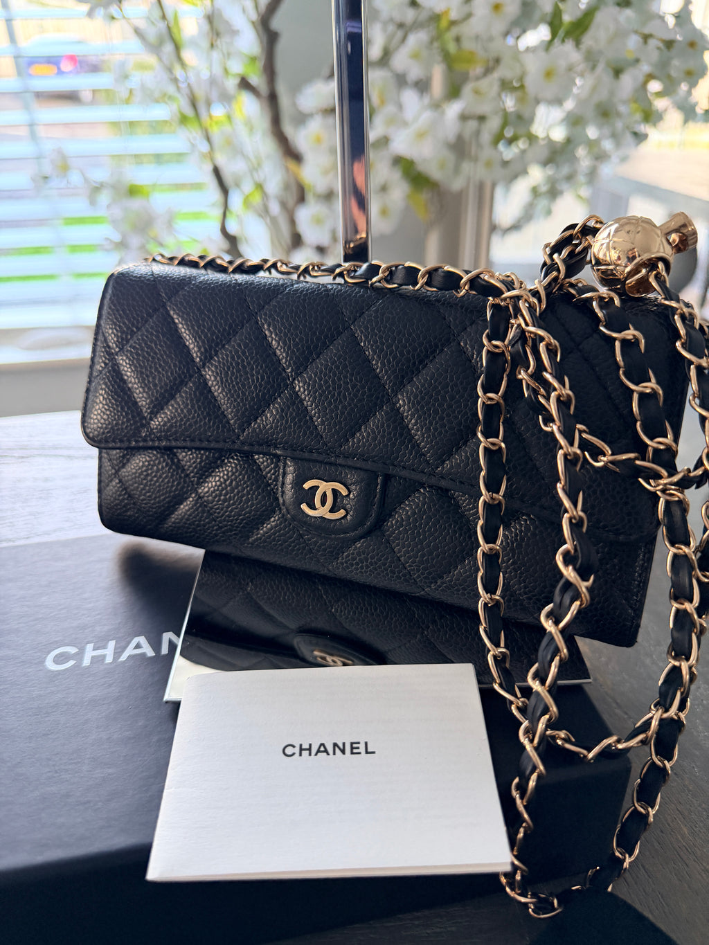 Chanel Long Wallet Black Caviar Leather Gold Hardware