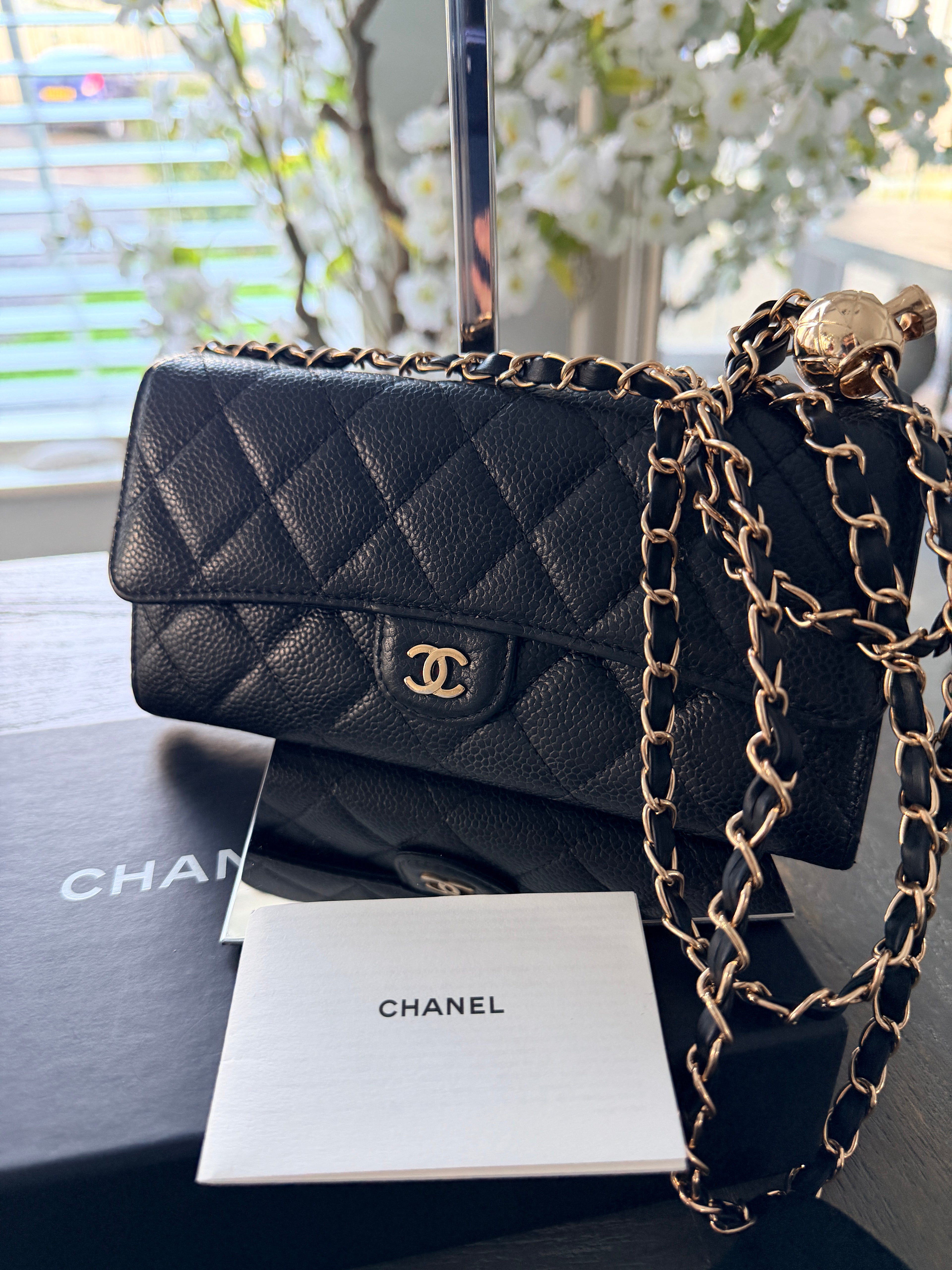 Chanel Long Wallet Black Caviar Leather Gold Hardware