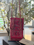Chanel Mini Vertical Crossbody Bag Pink Tweed & Leather Gold Hardware