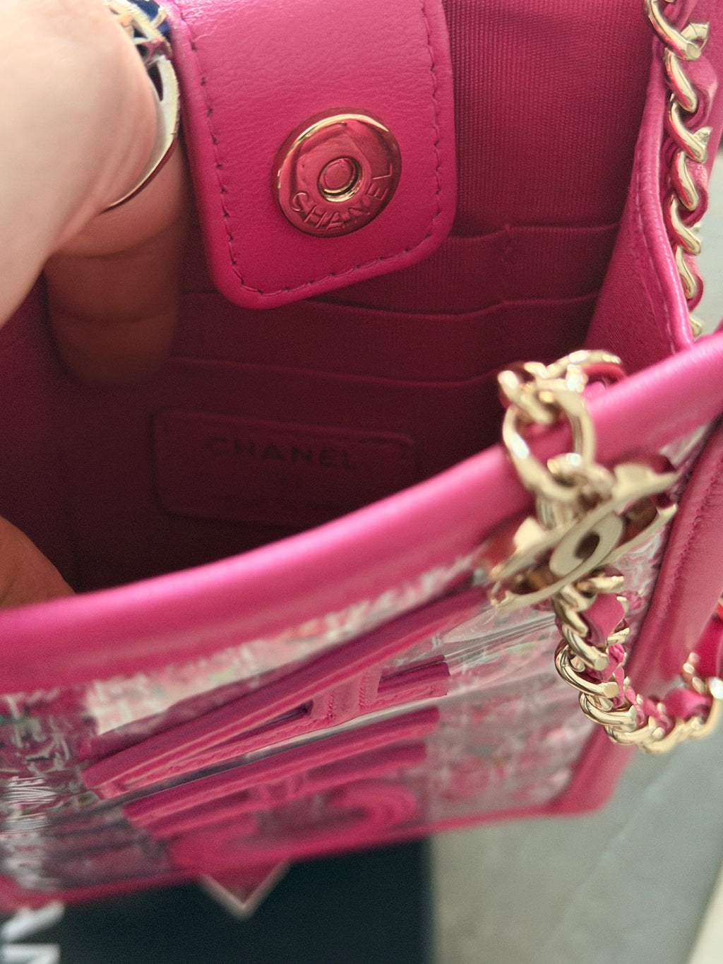 Chanel Mini Vertical Crossbody Bag Pink Tweed & Leather Gold Hardware