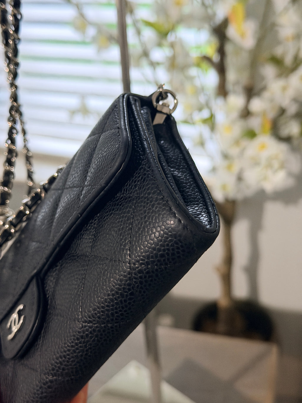 Chanel Long Wallet Black Caviar Leather Silver Hardware