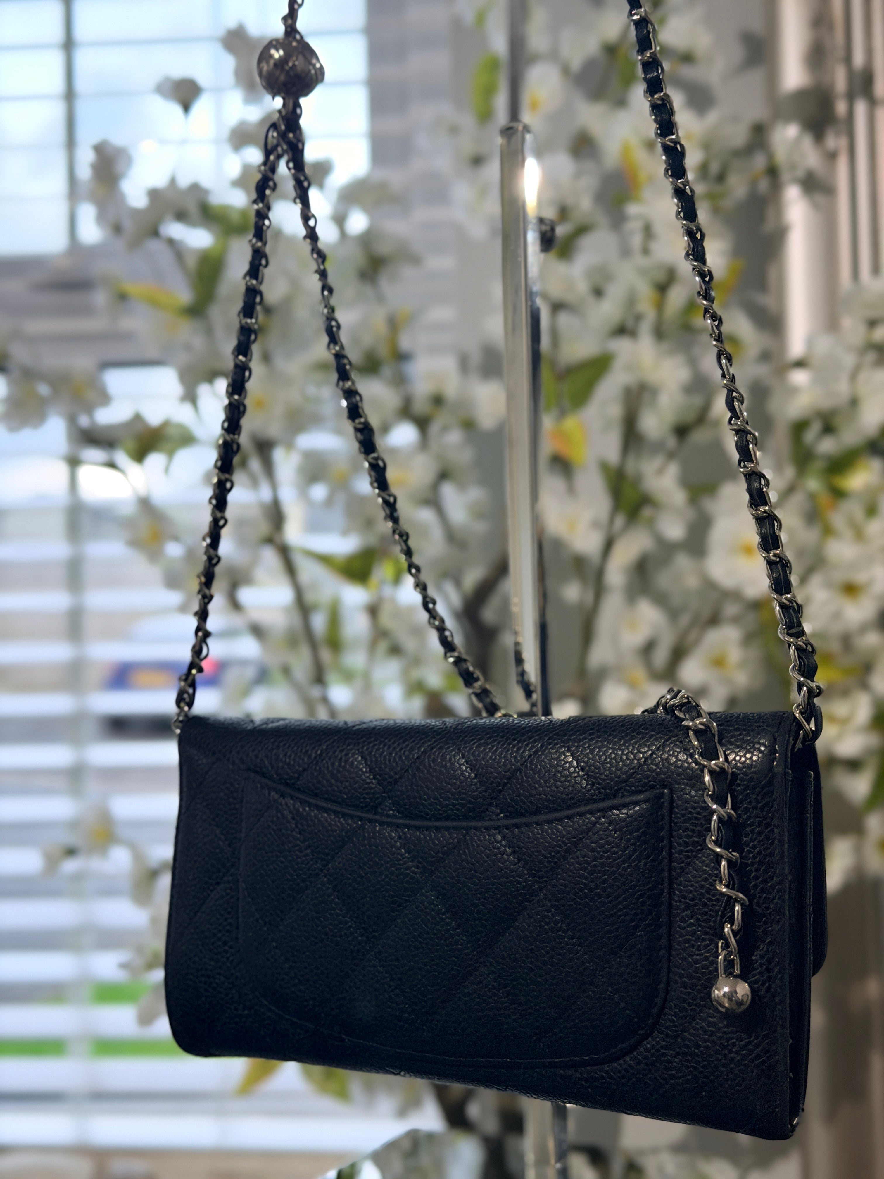Chanel Long Wallet Black Caviar Leather Silver Hardware
