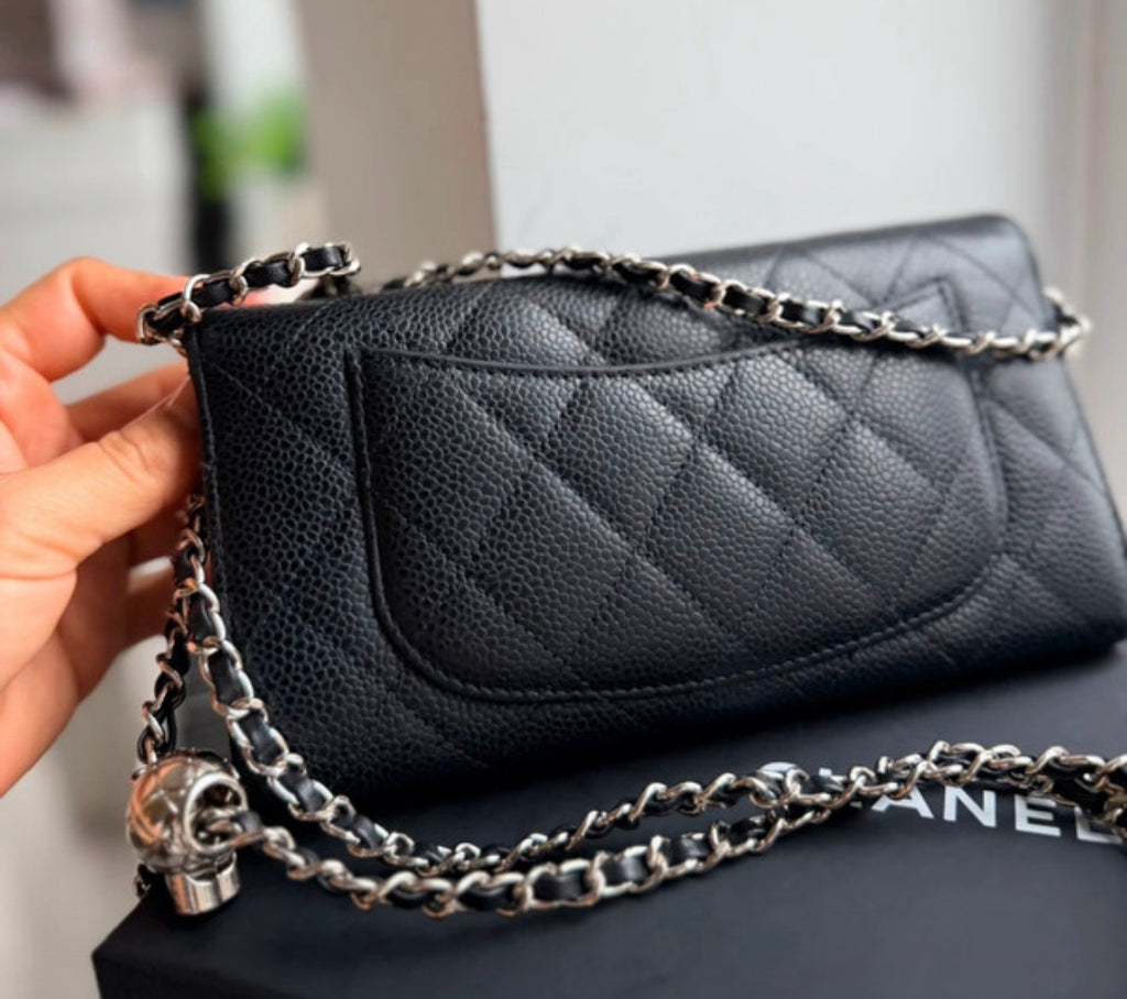 Chanel Long Wallet Black Caviar Leather Silver Hardware