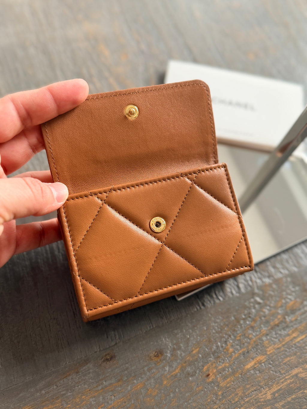Chanel 19 Wallet Tan Quilted Leather Gold Hardware