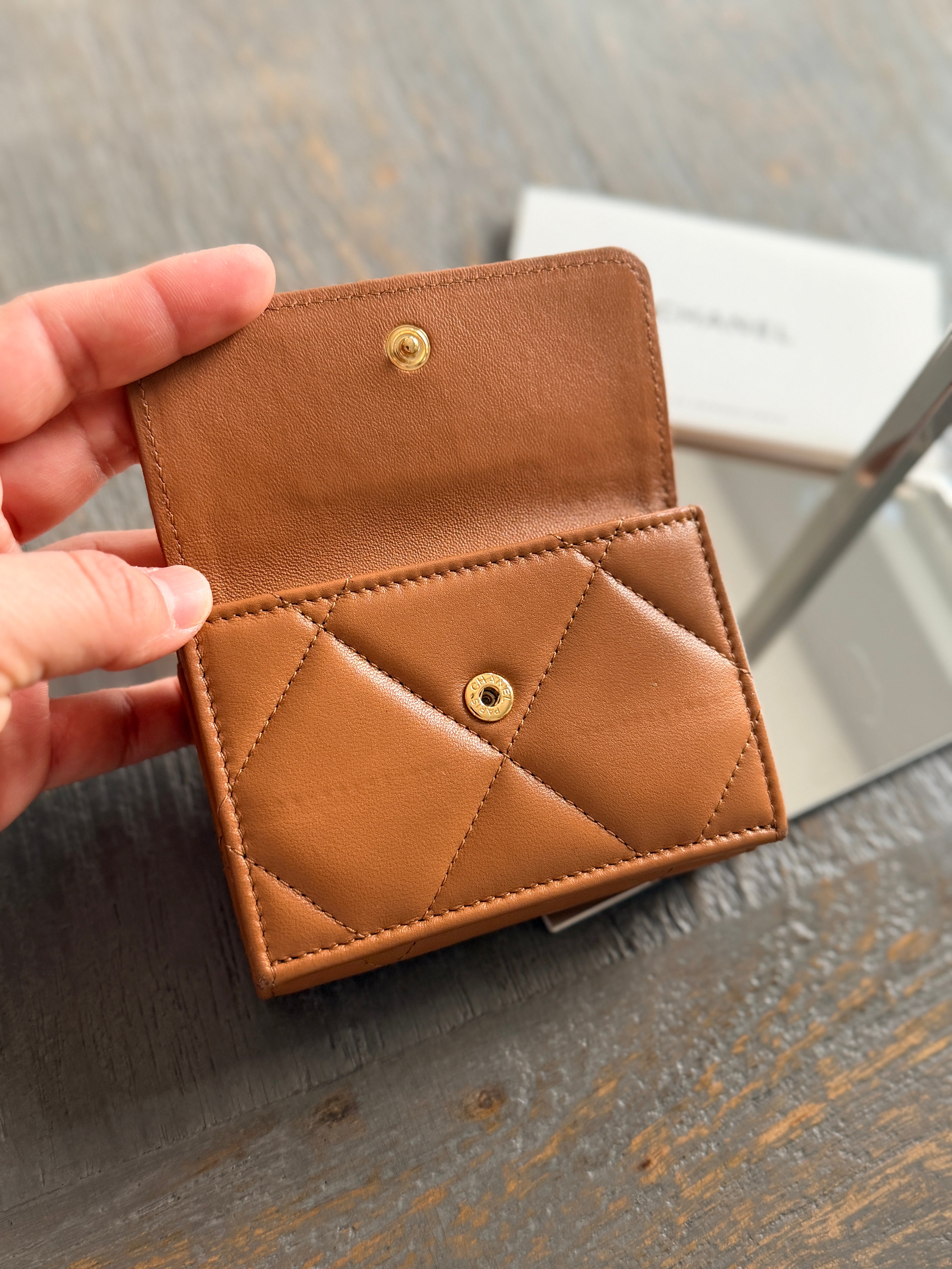 Chanel 19 Wallet Tan Quilted Leather Gold Hardware