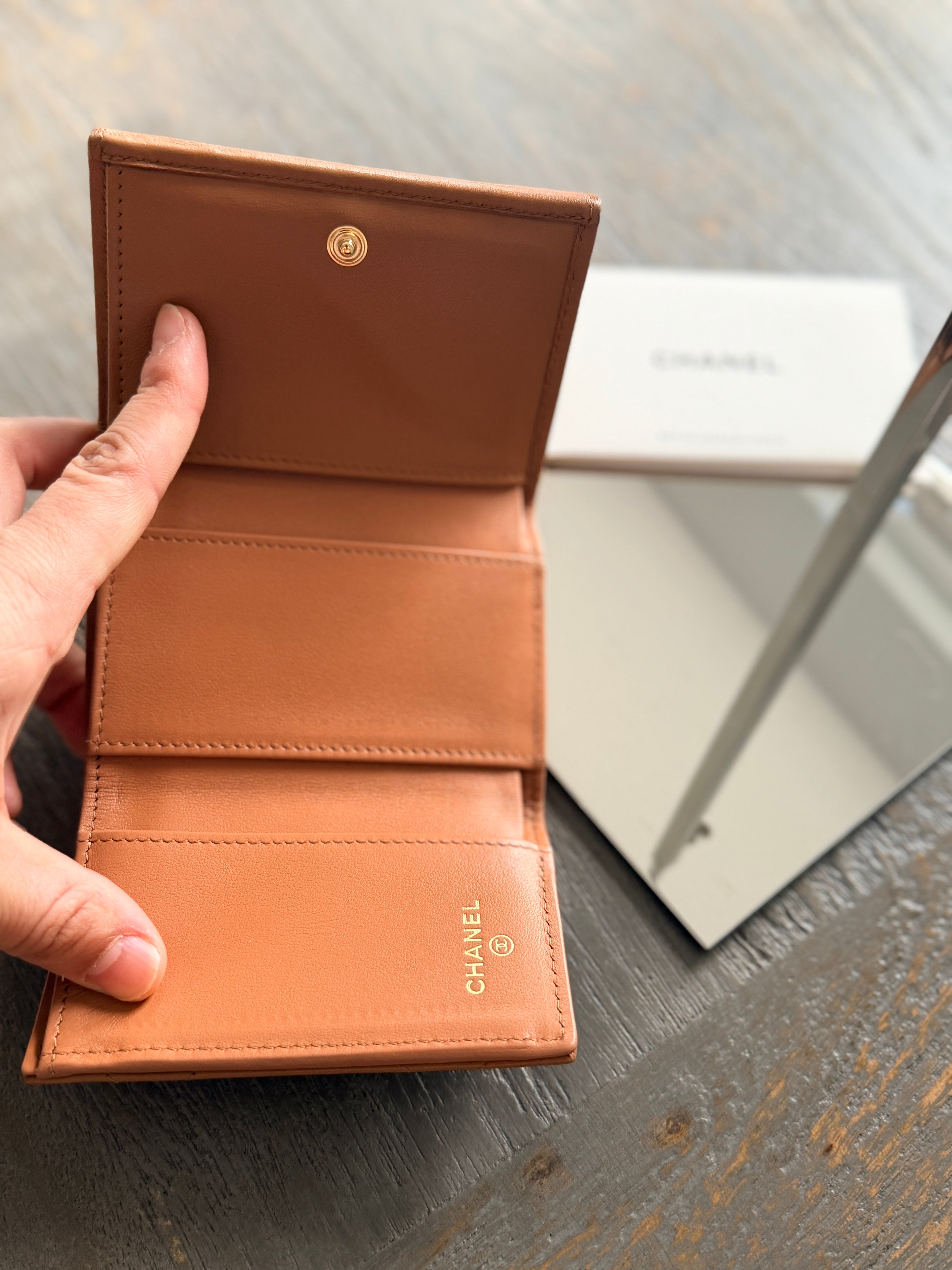 Chanel 19 Wallet Tan Quilted Leather Gold Hardware