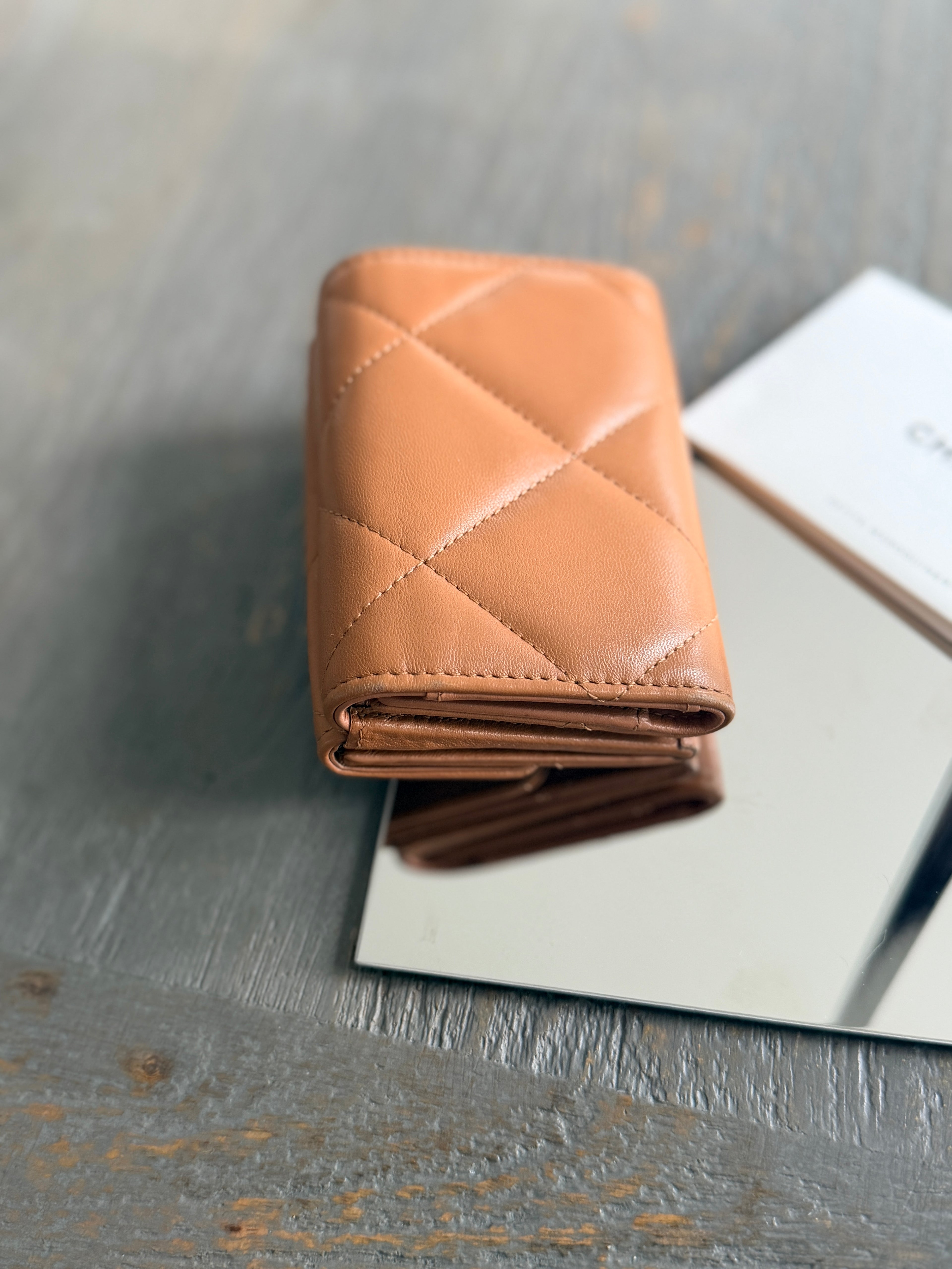 Chanel 19 Wallet Tan Quilted Leather Gold Hardware