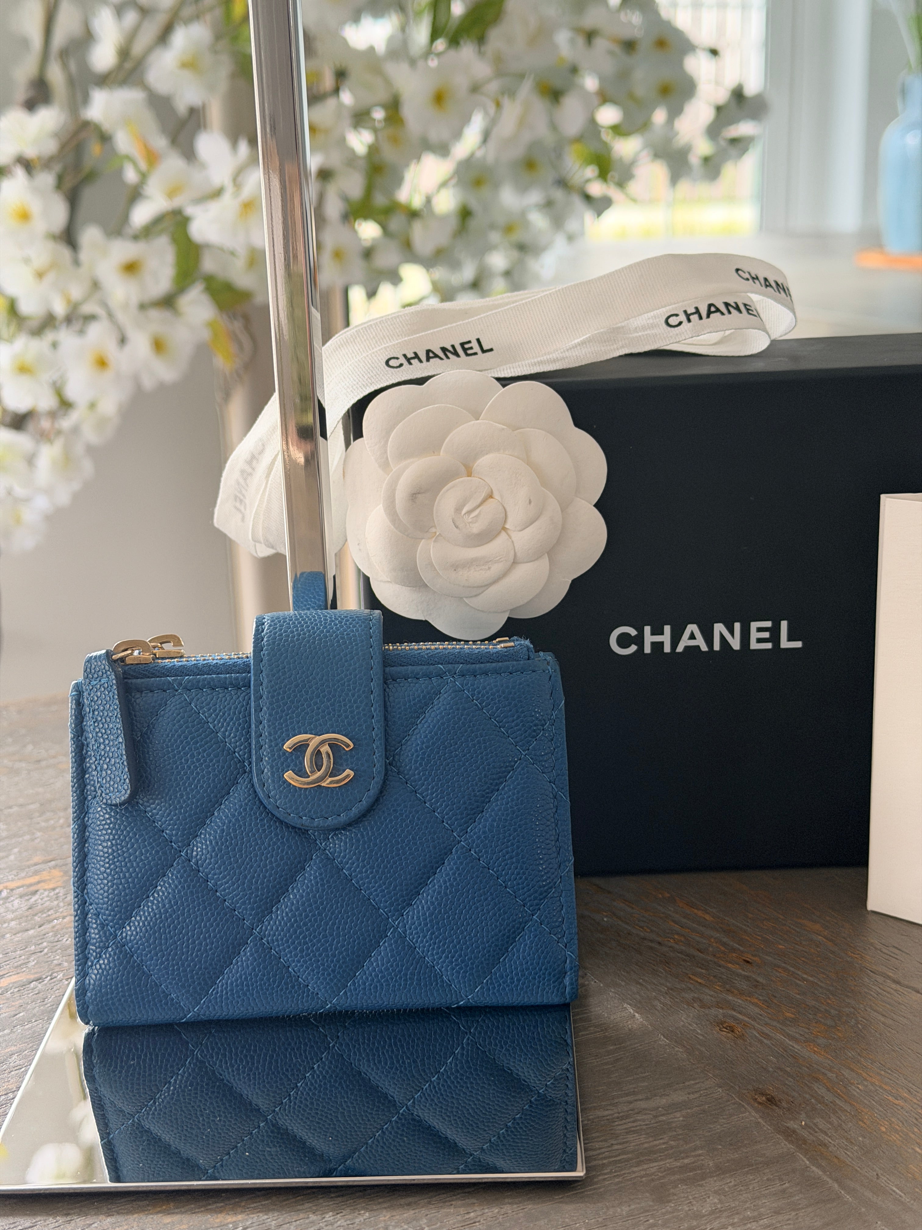 Chanel Small Wallet Blue Caviar Gold Hardware